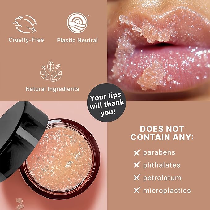 USDA Organic Lip Scrub - USA Made with Natural Ingredients, Lip Exfoliator, Moisturizing Lip Exfoliator Scrub for Dry Lips, Lip Scrubber Exfoliator & Sugar Scrub for Smooth Lips