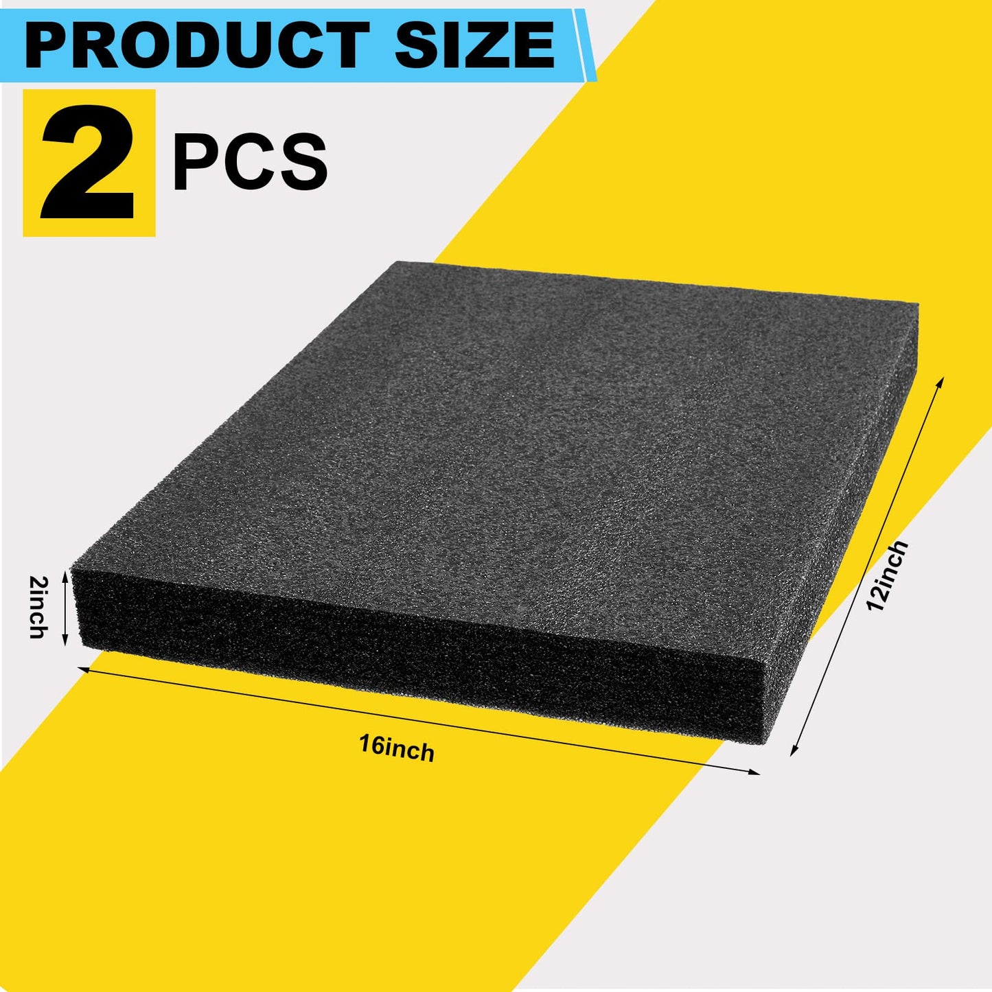 Treela 2 Pcs Customizable Polyethylene Foam Sheets 16x12x2" Black Thick Cuttable Foam Padding Inserts for Cases, Polyethylene Block Sheet for Packing Toolbox Storage and Craft Pad