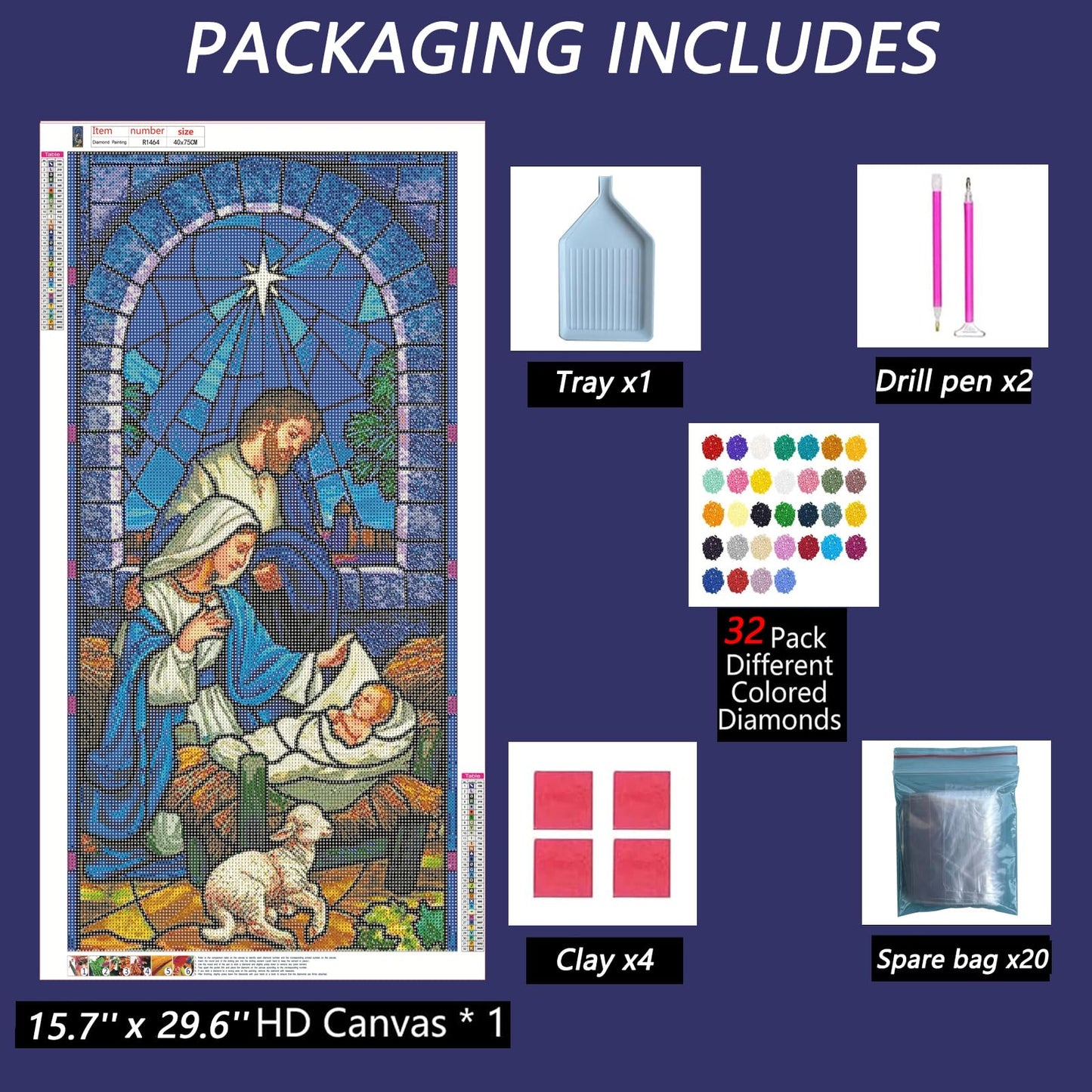 Jethami Diamond Painting Kits for Adults, DIY 5D Diamond Art Kits Full Drill Diamond Art for Adults Beginners 29.5x15.7 in (Christmas Church Banner)