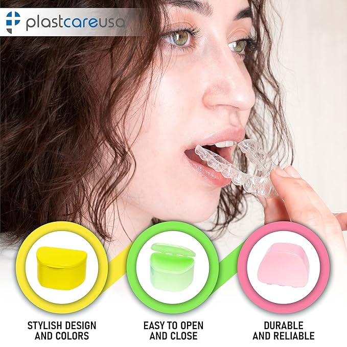 PlastCare USA Green Denture Cases Pack of 5 - Dental Box For Artificial Teeth, Mouth Guard, Night Guard, Gum Shields, Retainer - Denture Bath Container for Women and Men - Travel Denture Cup