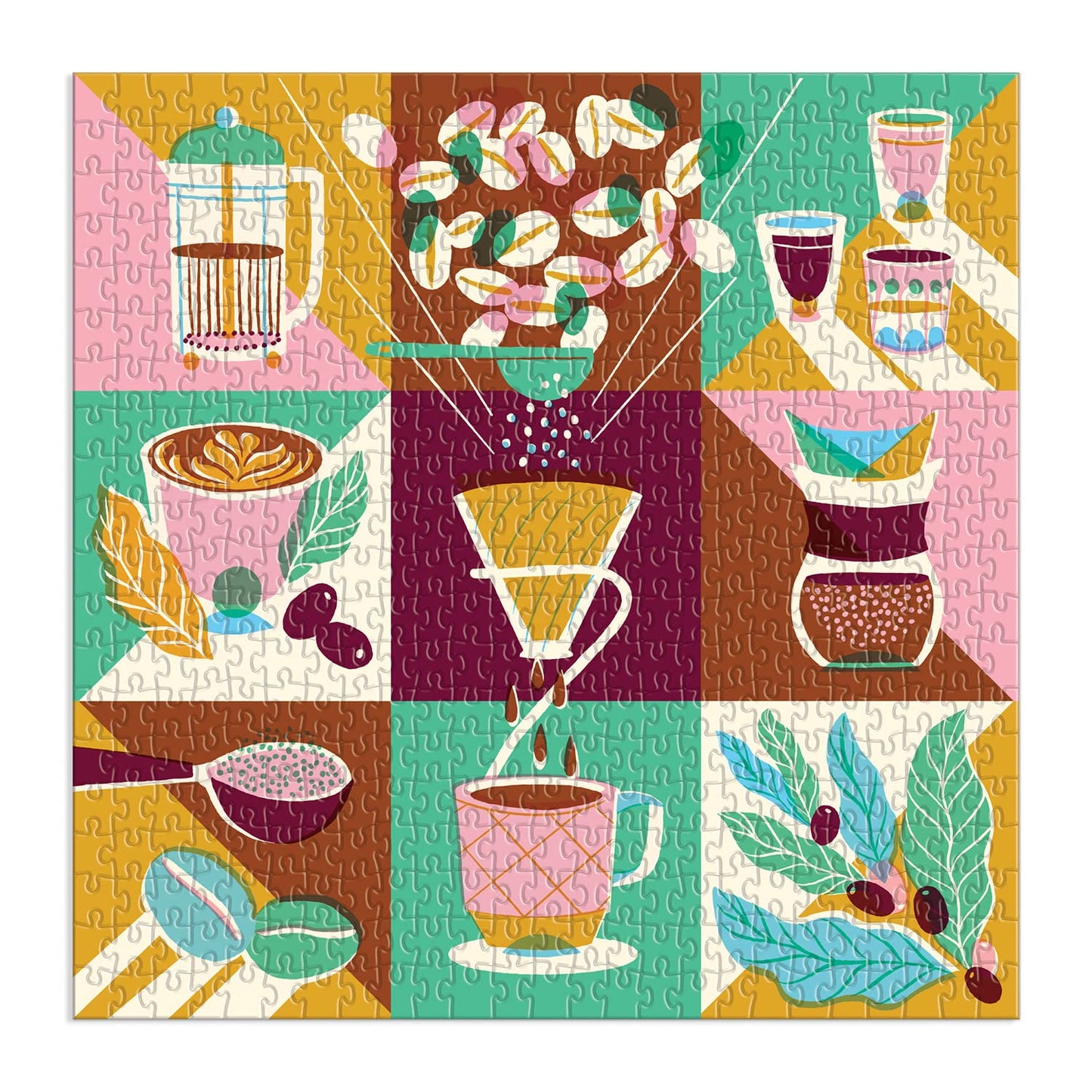 Galison Coffeeology Puzzle, 500 Pieces, 20” x 20” – Coffee Jigsaw Puzzle with Beautiful Illustrations by Marisol Ortega – Thick Sturdy Pieces, Challenging Family Activity, Makes a Great Gift