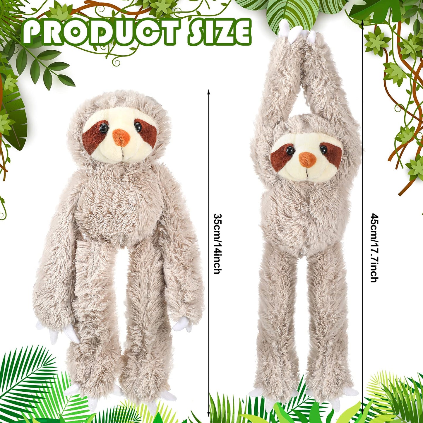 Yinder 3 Pcs Hanging Sloth Stuffed Animal 18 Inch Large Sloth Doll Plush Wild Three Toed Sloth Plush Soft Cute Sloth Gift with Hook and Loop Long Arm Leg for Huggable Birthday Party Favor Gift