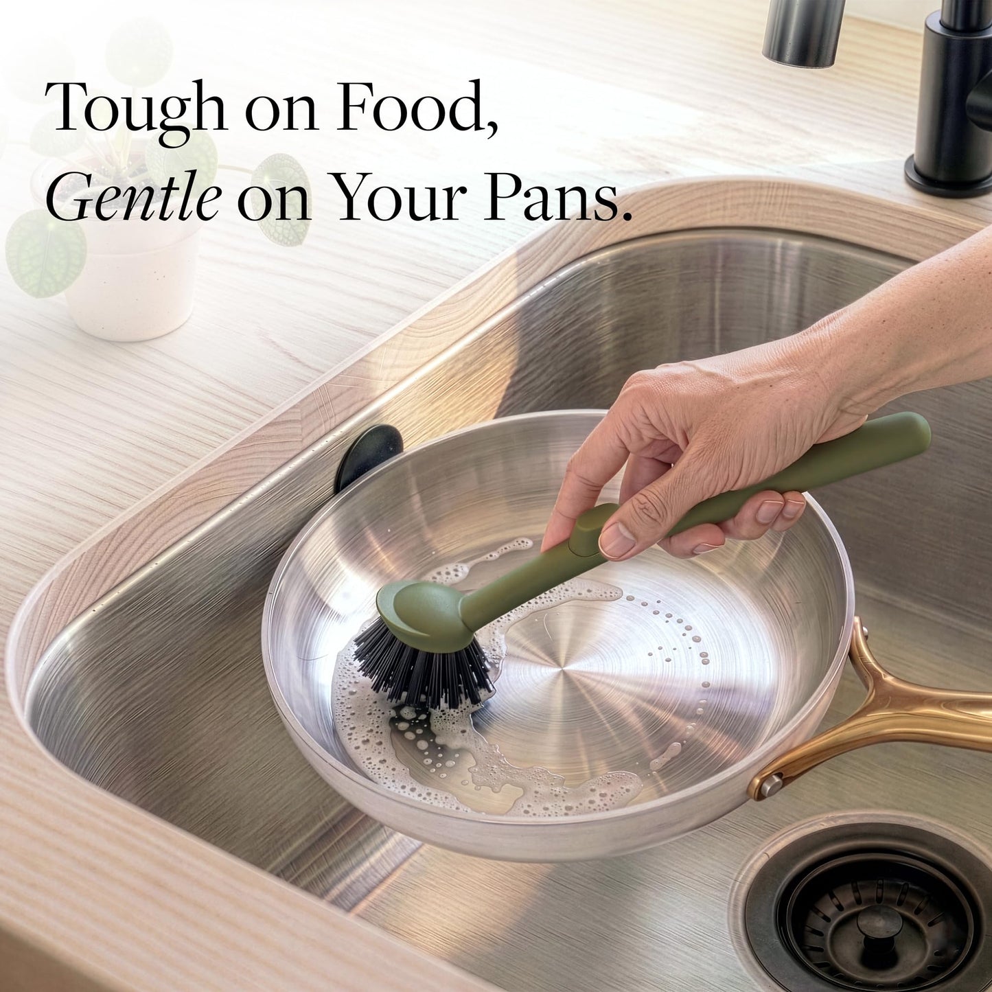 Earth & Mango Magnetic Dish Brush & Scraper, Snaps to Sink, Non-Scratch, Dishwasher Safe, Dish Scrubber – Moss Green