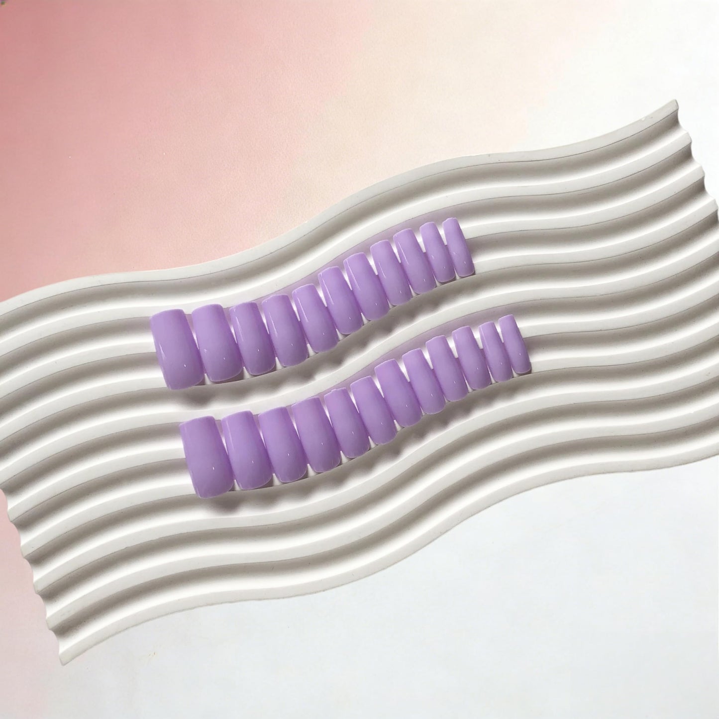 SXVME Press On Nails Long Square - Lilac Press on Nails with Glue for Women, Natural Simple Fake Nails Press ons Medium, Glossy Soft Gel Glue on Nails Coffin, Reusable Nail Stick Ons, 24 Pcs