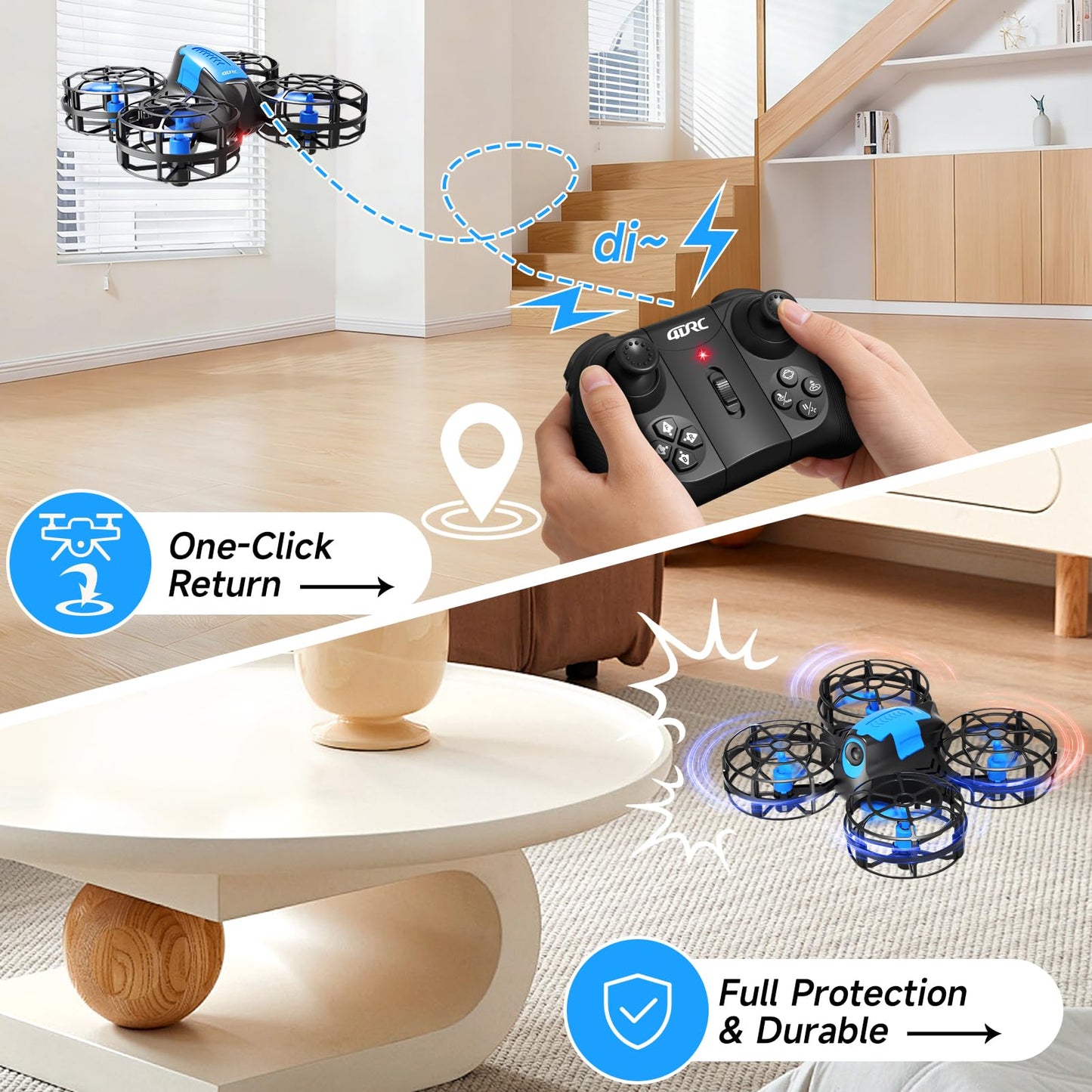 4DRC V18 Mini Drone for Kids Beginners, RC Quadcopter with 2 Control Modes, Headless Mode, Altitude Hold, Auto Hover, 3 Speeds, 3D Flips, LED Lights, 2 Batteries, Gift Toy for Boys