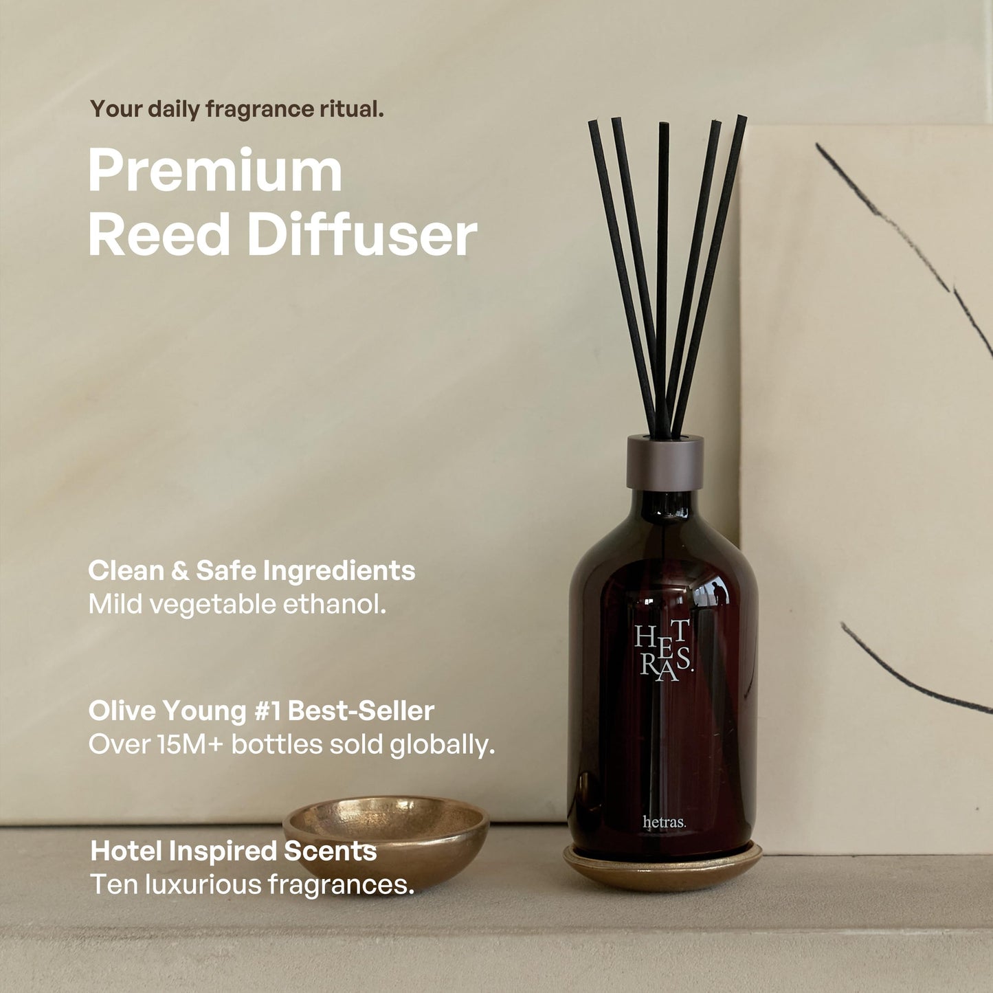 hetras. Premium Reed Diffuser (16.9 fl.oz / 500ml) 1Pack | White Shirt - Clean Linen Scent | Long-Lasting Luxury Fragrance with Reed Sticks for Home & Office | Gifts for Loved One