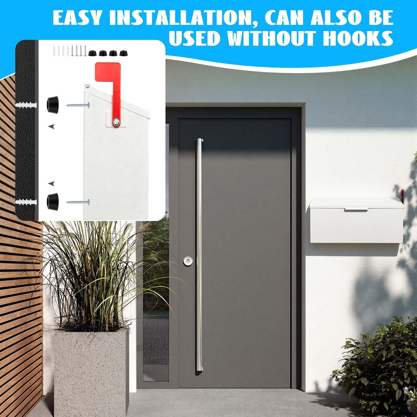 Yaocom Small Cast Wall Mount Mailbox for Outside Metal Mailbox with Newspaper Hooks Heavy Duty Rustproof Wall Mounted Galvanized Steel Post Box Large Capacity 16" x 8.25" x 4.25" (White)