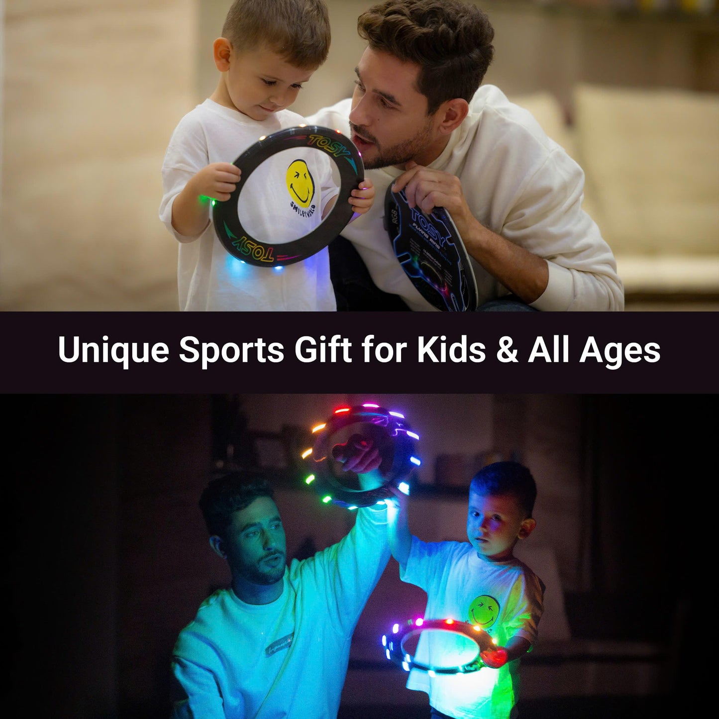 TOSY Flying Ring - 36 RGB Multicolor LEDs, Super Bright, Lost Mode, Auto Light Up, Easter Basket Stuffers Gift for Kid/Teen/Boy/Girl, Safe, Waterproof, Pool/Beach/Camping Toy, 2-Pack