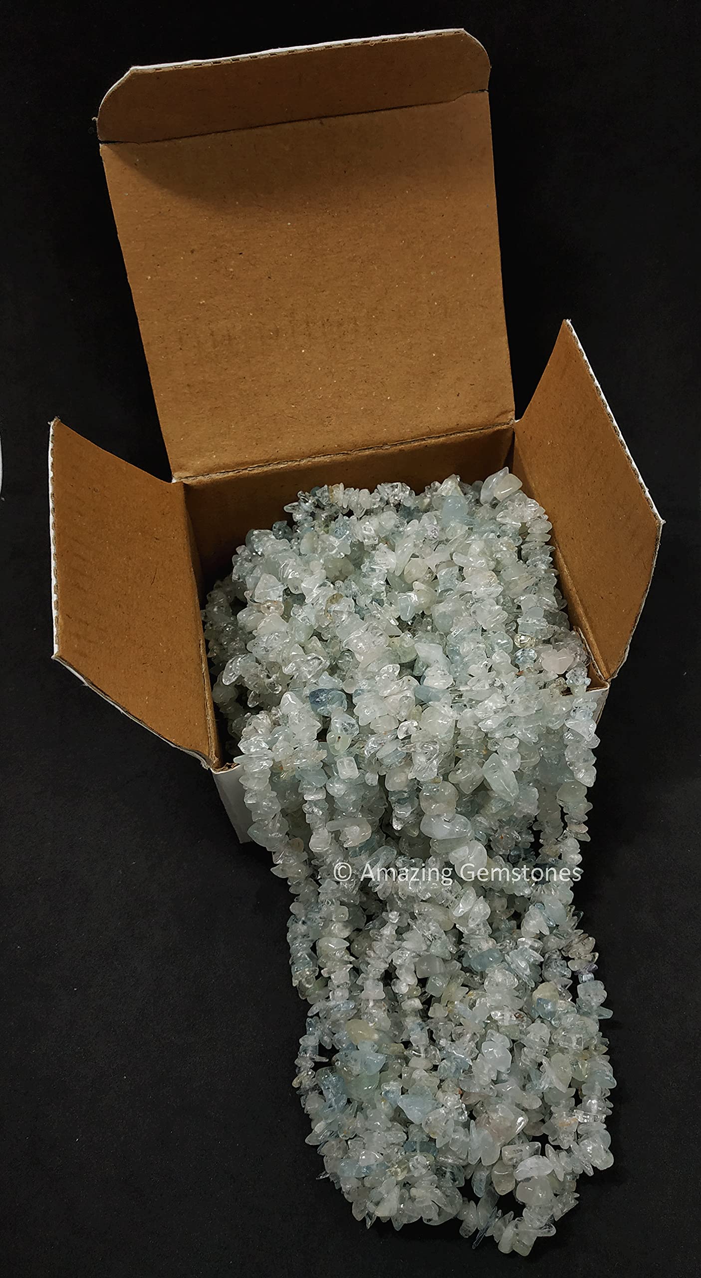 Crushed Aquamarine Pre Drilled Crystal Chips Beads for Bracelets Making, DIY Handmade Natural Healing Crystals (25 Inch Strand)