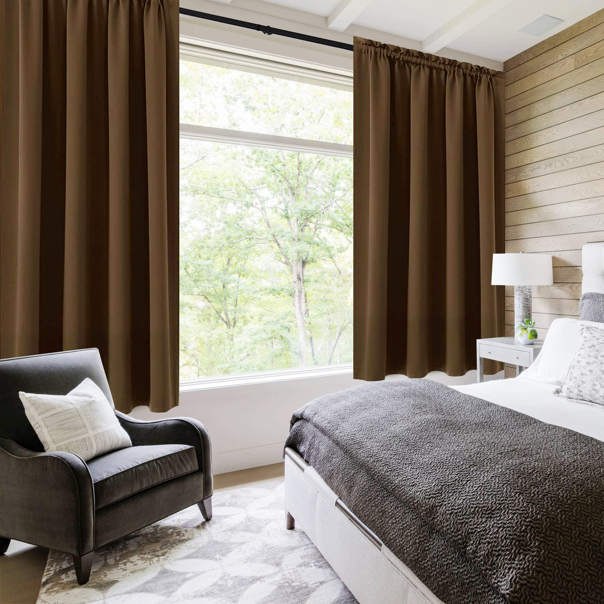 Blackout Curtains for Bedroom Living Room 52 x 45 Inch Long Brown (2 Count)