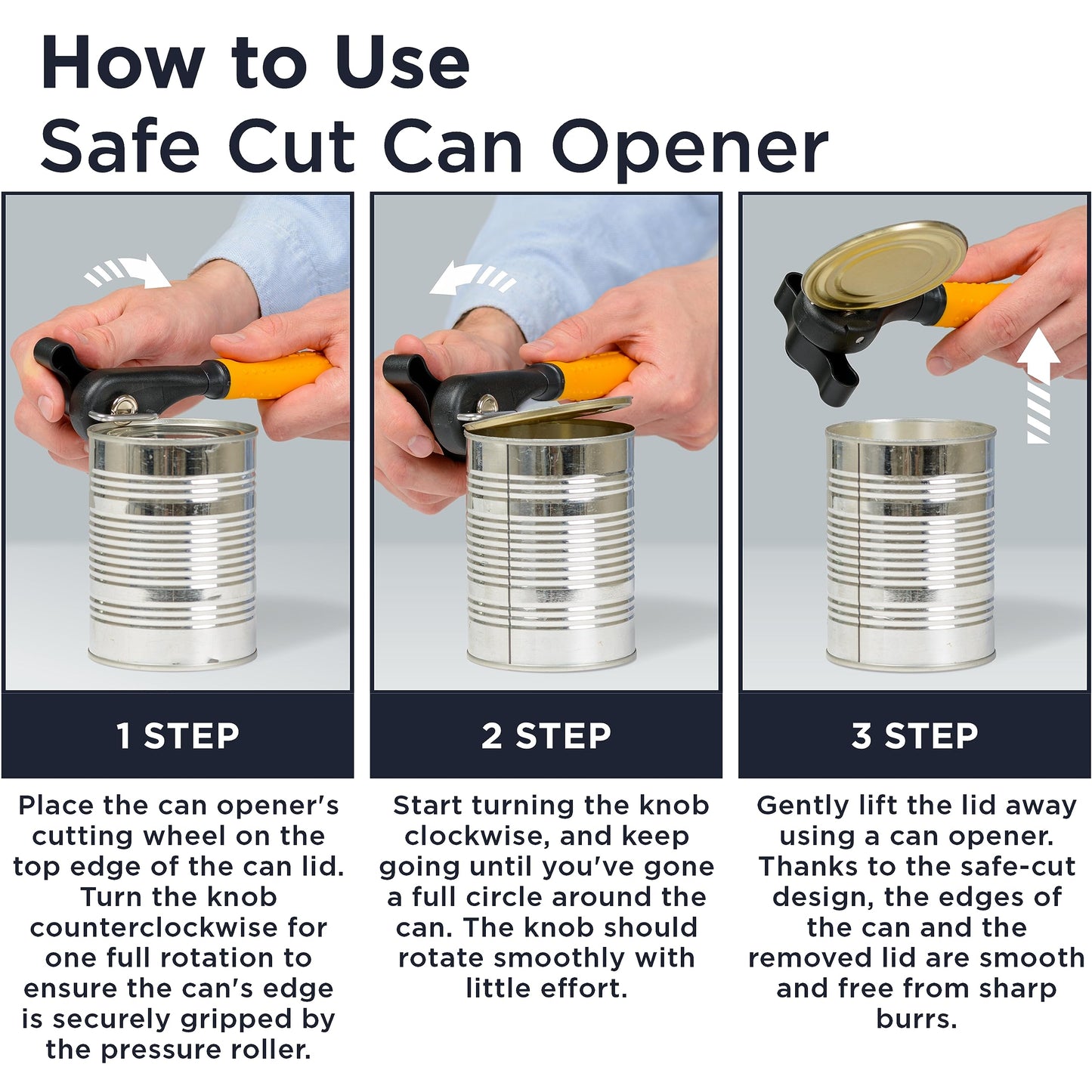 Deiss Pro Heavy Duty Can Opener Manual Smooth Edge, Handheld Can Opener With Soft Touch Handle, Rust Proof Safety Can Opener Oversized Handheld Easy Turn Knob, Best Large Lid Openers (ORANGE)