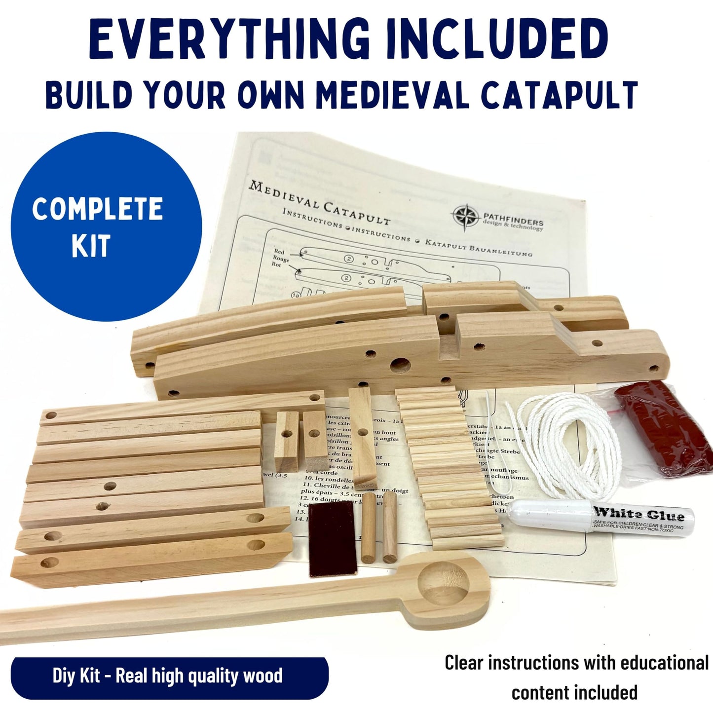 PATHFINDERS Medieval Catapult STEM Building Kit | Wooden Catapult Model | Mechanical Engineering, Physics & Historical Siege Project