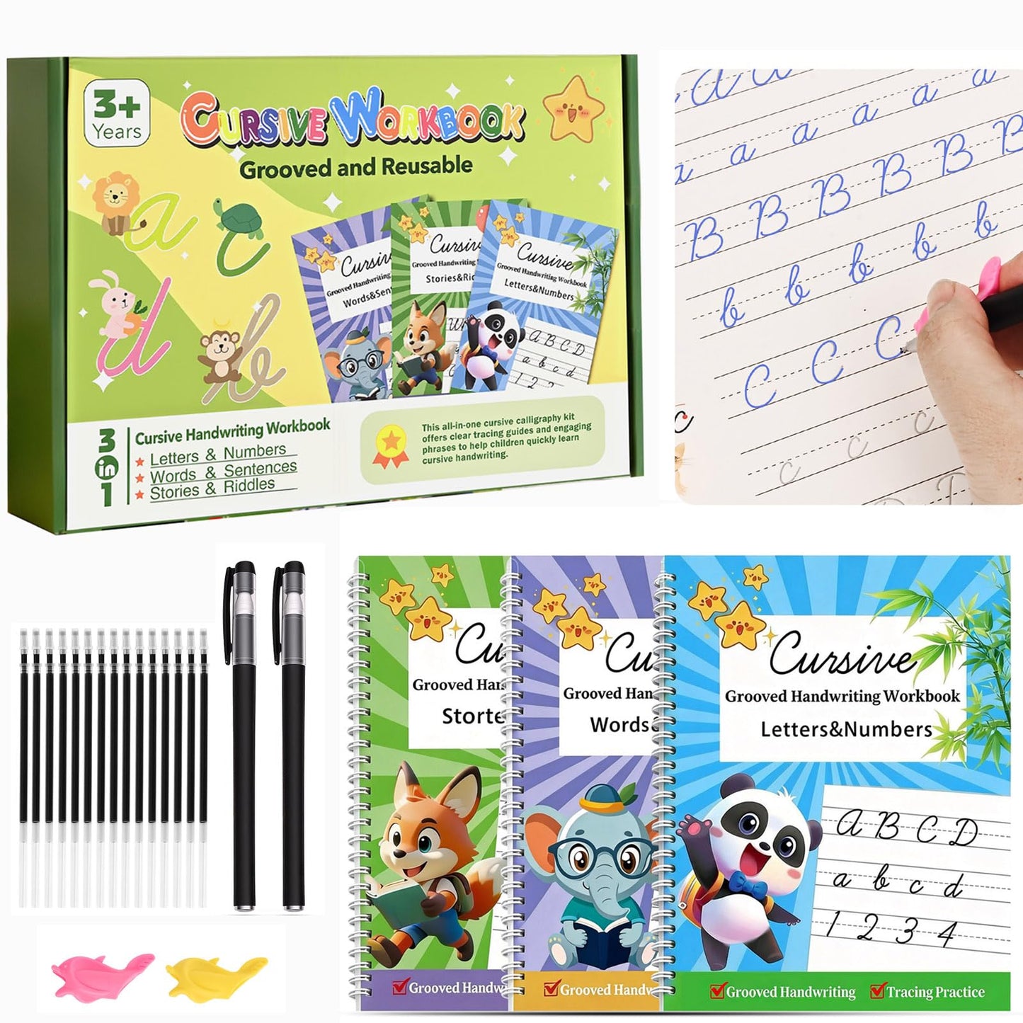 Grooved Cursive Handwriting Workbook for Beginners Kids Ages 8-12 | Cursive Writing Practice Book | Magic Ink Cursive Books with Riddles, Stories & Quotes | Handwriting Practice for Kids 8-10 Cursive