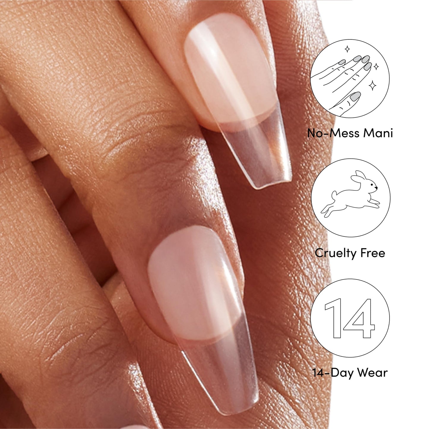 Dashing Diva GelXtend Nail Tips, 2 Pack - Clear, Long Length Coffin - Acrylic Nails with LED Glue - Lasts Up to 14 Days - False Nails - No-Soak, Easy Removal
