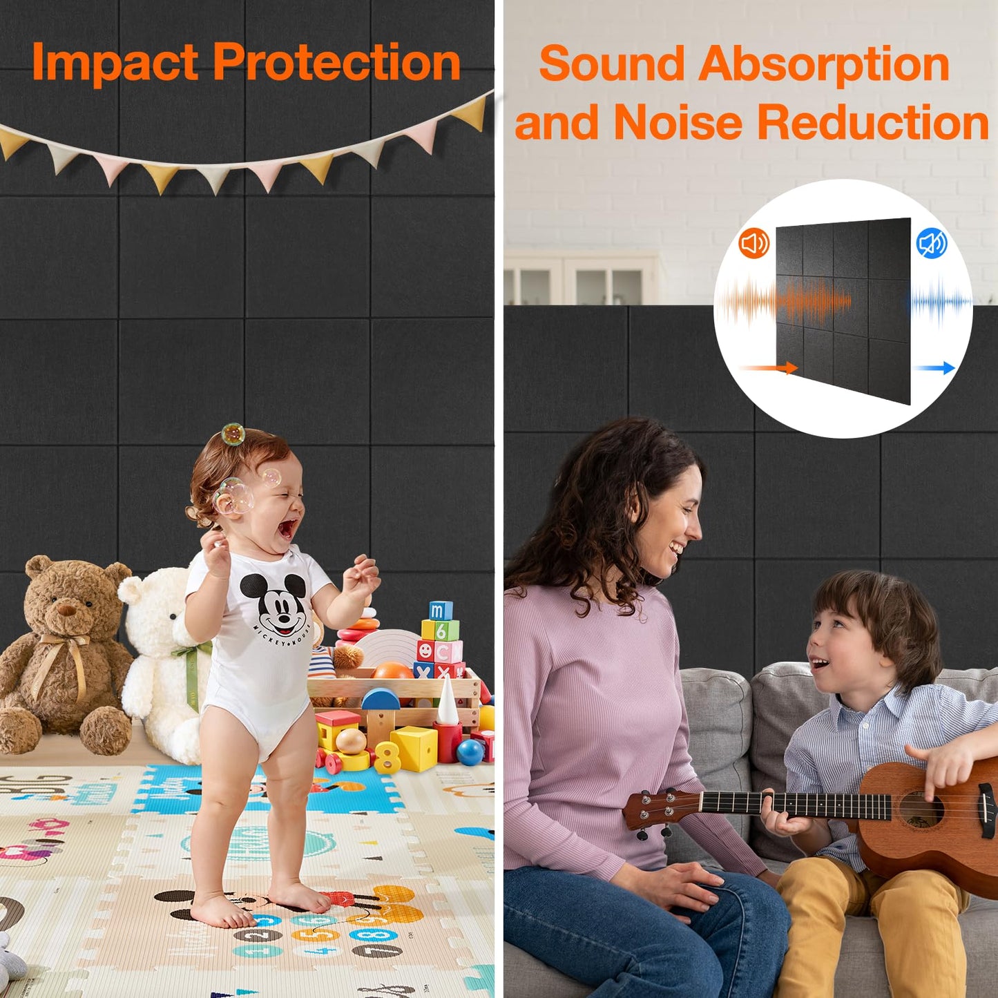 Large Cork Boards for Walls, 48" x 36", 12 Pack Bulletin Boards Alternative, Cork Board for Office, Black Felt Wall Tiles, with Removable Nano-Adhesive and Pushpins