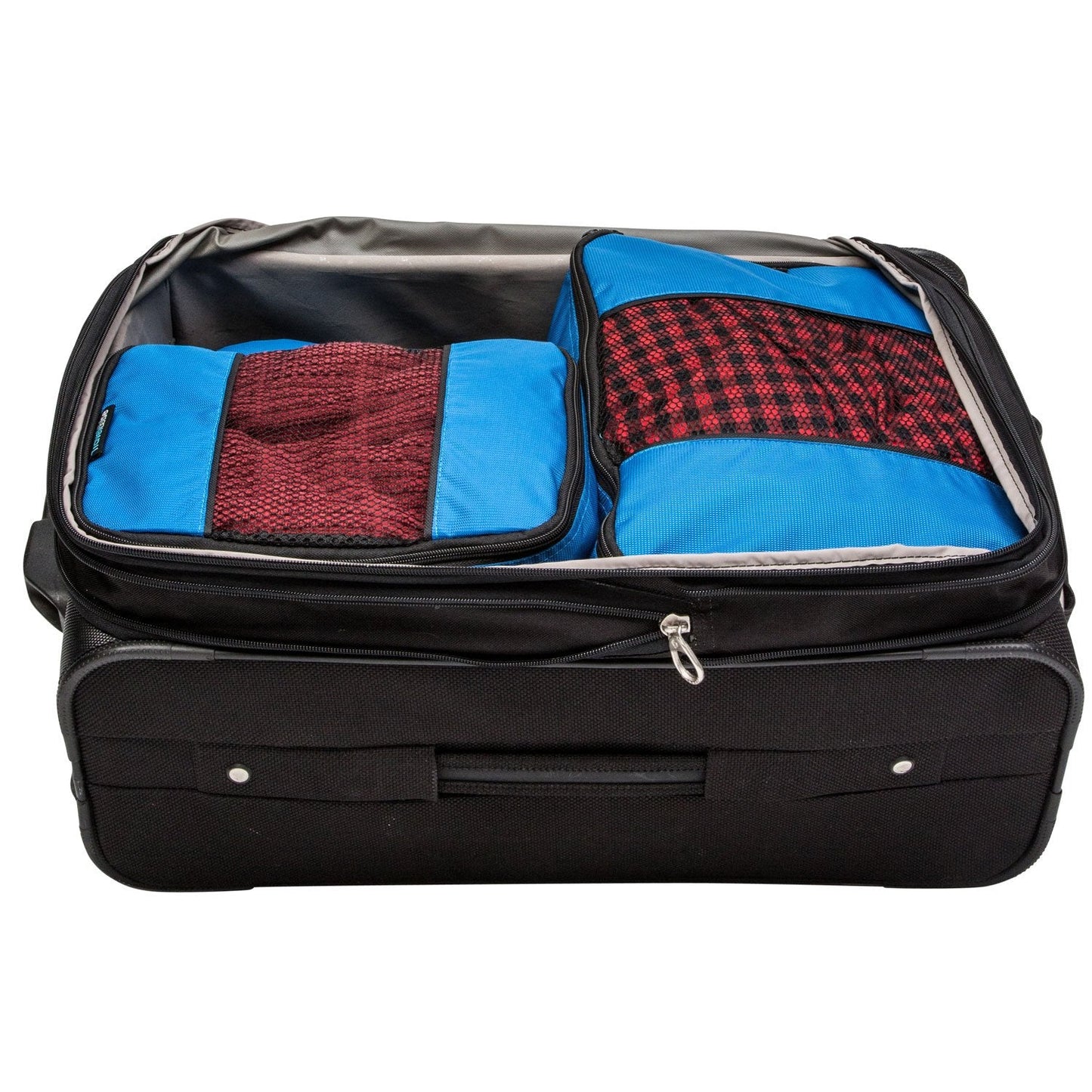 TravelWise 5 Piece Packing Cubes Set, Lightweight Luggage Organizer with Mesh Panels and 2 Way Zippers, Includes Small, Medium and Large Cubes for Travel, Blue