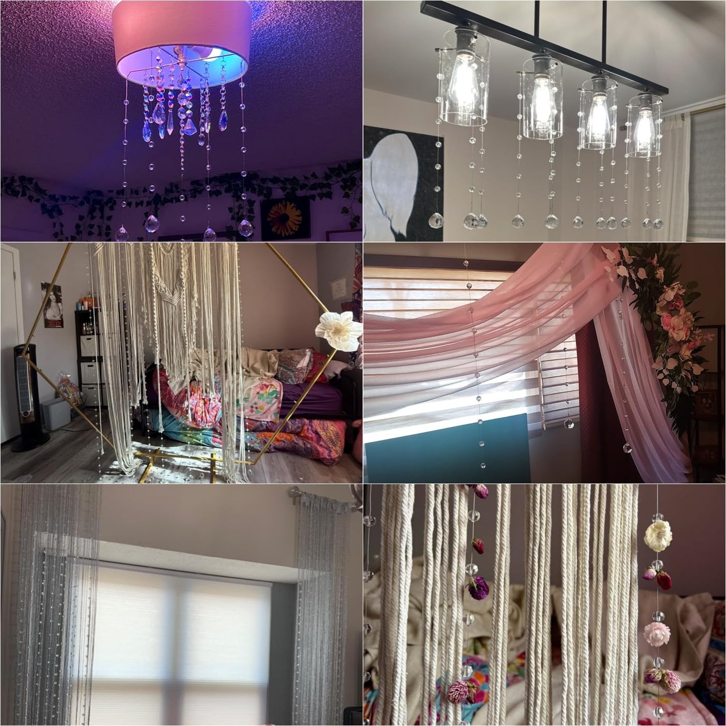 Bolo.ban Crystal Beaded String Clear Glass Beads Garland Strands Hanging Wedding Arch Decor Curtain Chandelier Christmas Tree Ornaments Door String Beaded Drapes Decoration Accessories(3.3 Feet 5pcs)