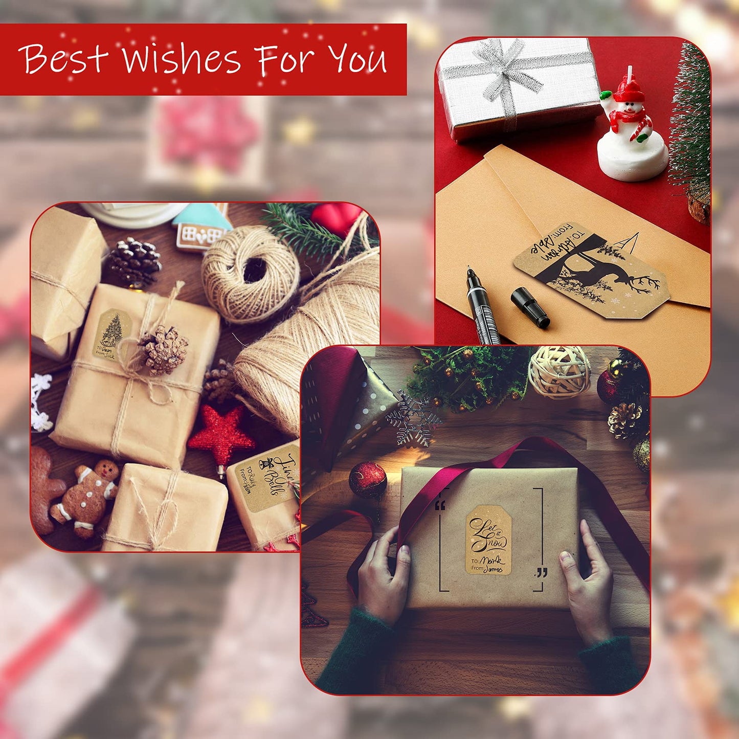 Kraft Christmas Gift Label Stickers 2 x 3 Inch Self-Adhesive Name Christmas Gift Tag Stickers 120 Pieces a Roll