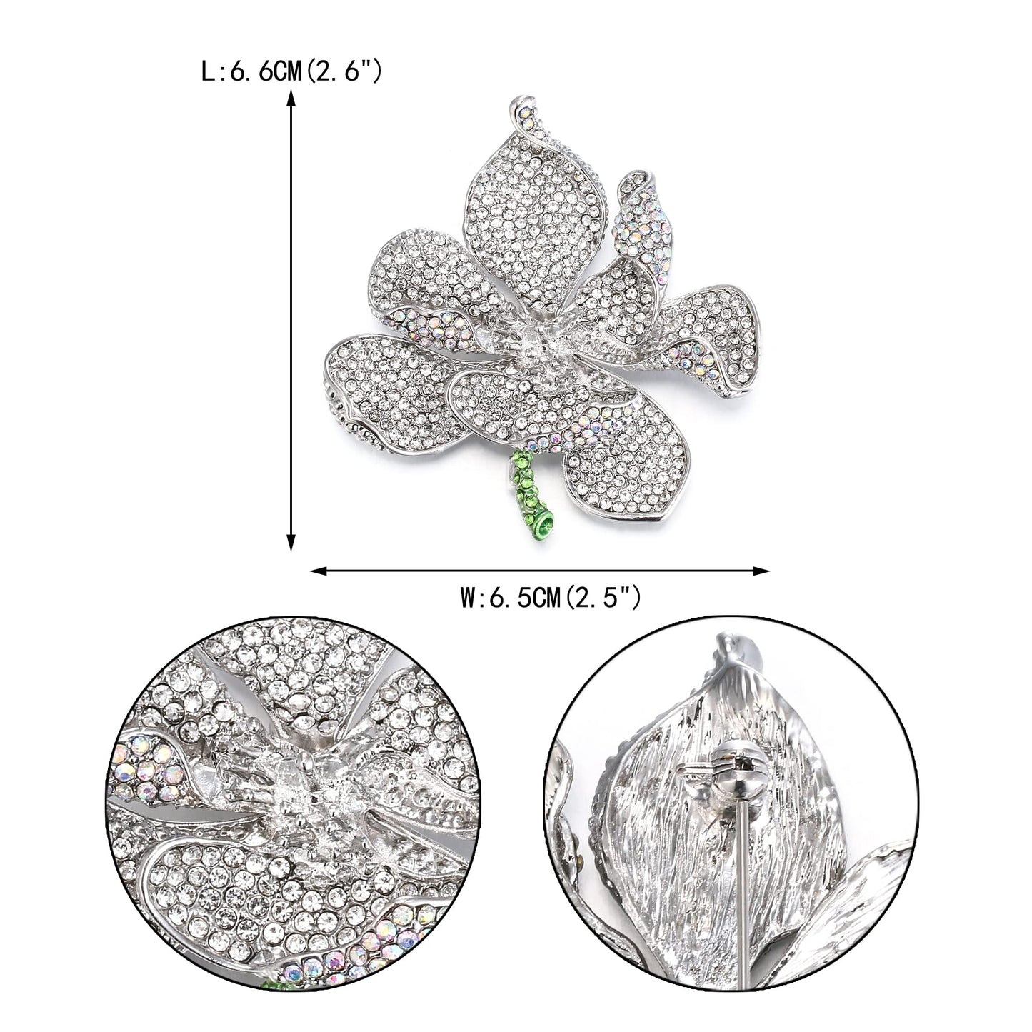 EVER FAITH Women's Austrian Crystal Orchid Flower Petal Brooch Iridescent Clear AB Silver-Tone