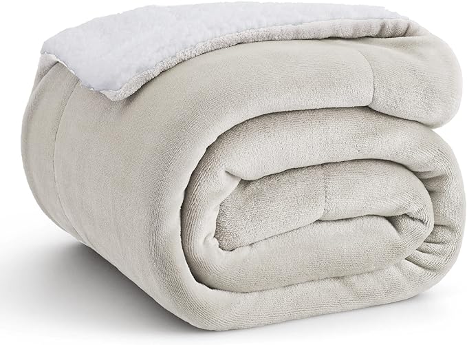 Bedsure Sherpa Fleece Throw Blanket Twin Size for Couch - Thick and Warm, Soft Fuzzy Plush Twin Blanket for Winter, Linen, 60x80 Inches