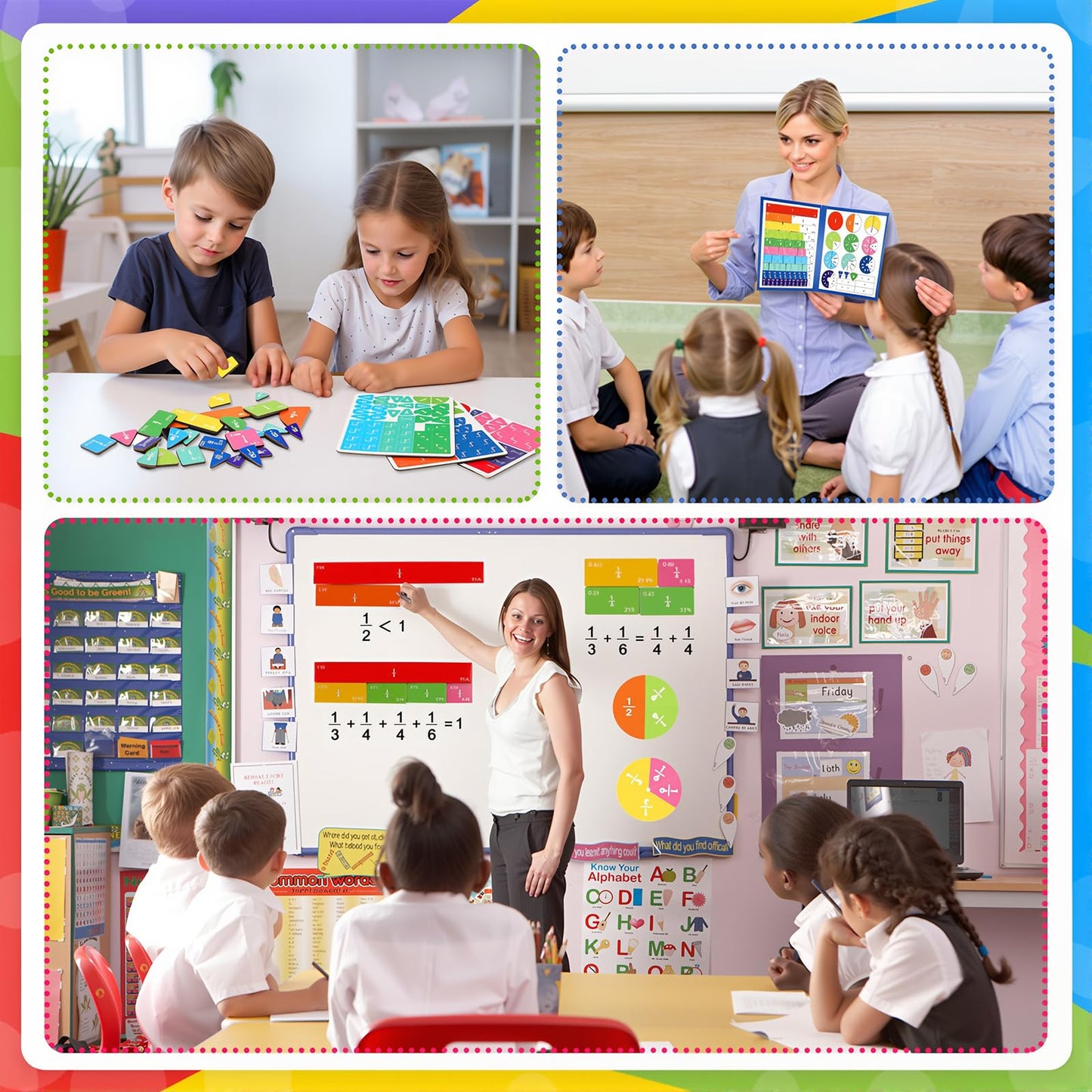 Magnetic Fraction Demonstration Book,Magnetic Fraction Tiles & Fraction Circles Set,Math Manipulatives for Elementary School,Montessori Fraction Manipulatives Learning Educational Puzzle Toys for Kids