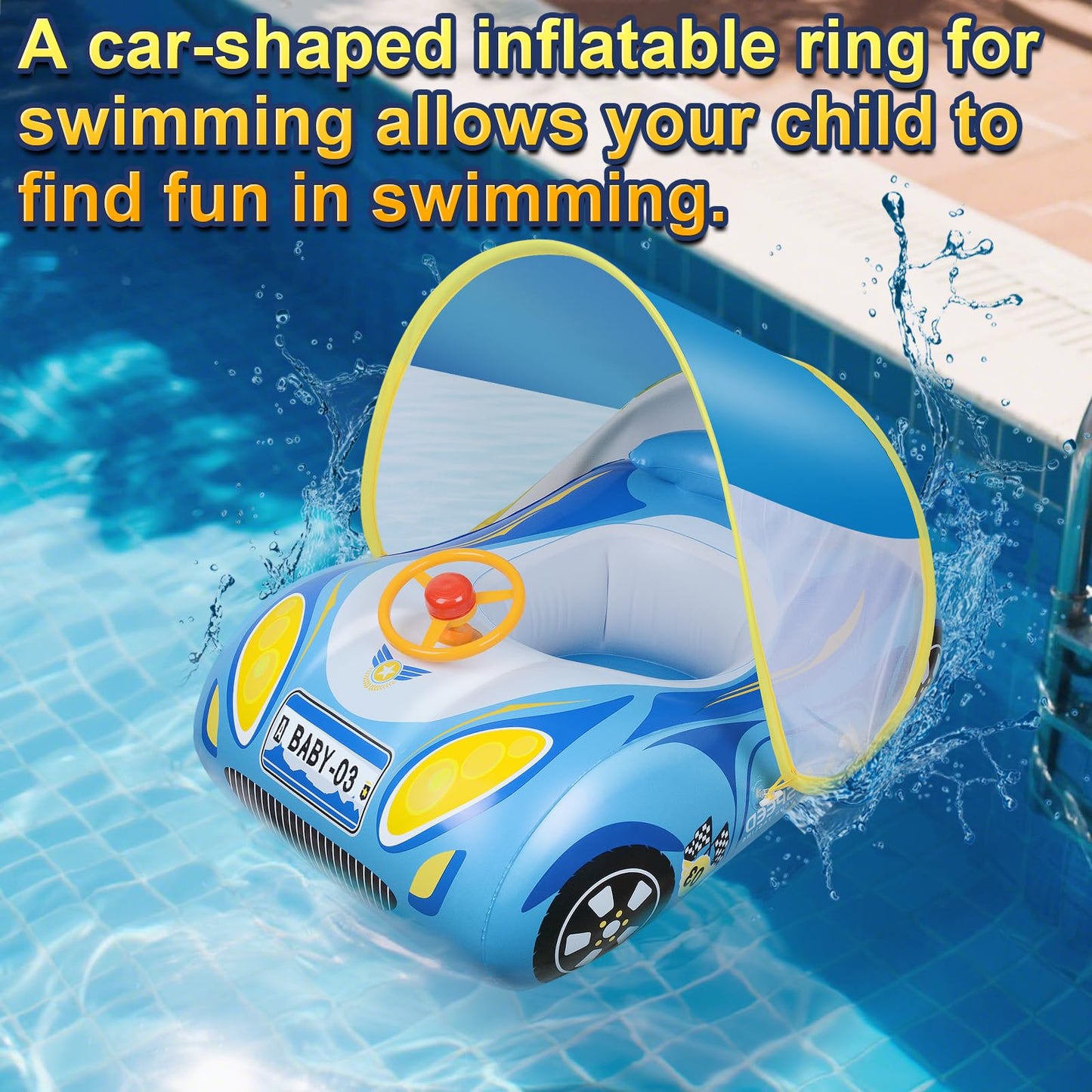 Baby Floaties for Infants with Canopy: Qoosea Baby Pool Float with UPF50+ Sun Protection & Toy Play Steering Wheel Baby Swimming Float with Patch Kit for Babies Baby Float for 18-48 Month