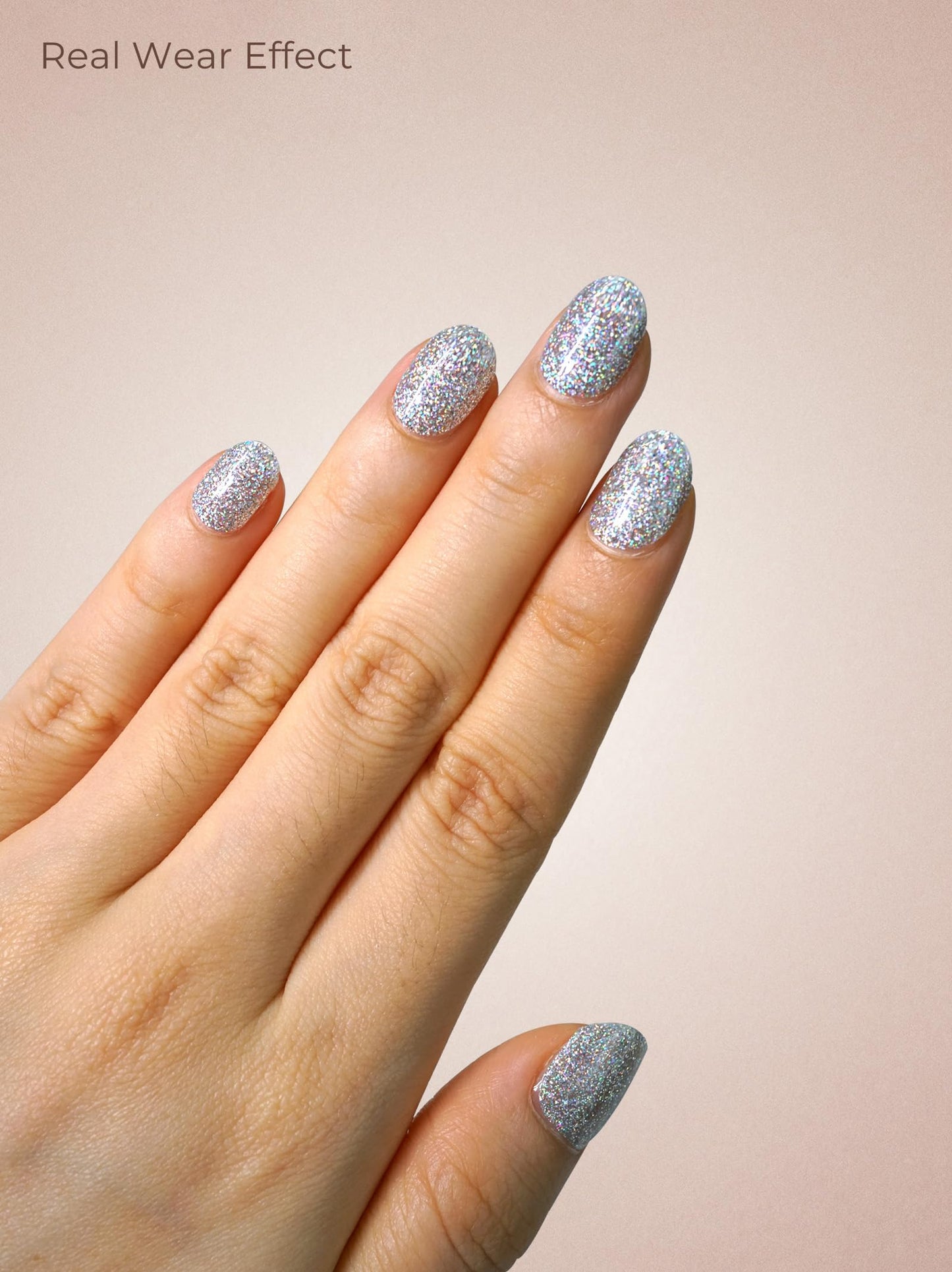 Beaolata Real Gel Nail Strips (No UV Light Needed) - 44Pcs Salon Quality Nail Stickers - Long Lasting Polish Wraps for Women, Easy Apply & Remove (Ethereal Silver)