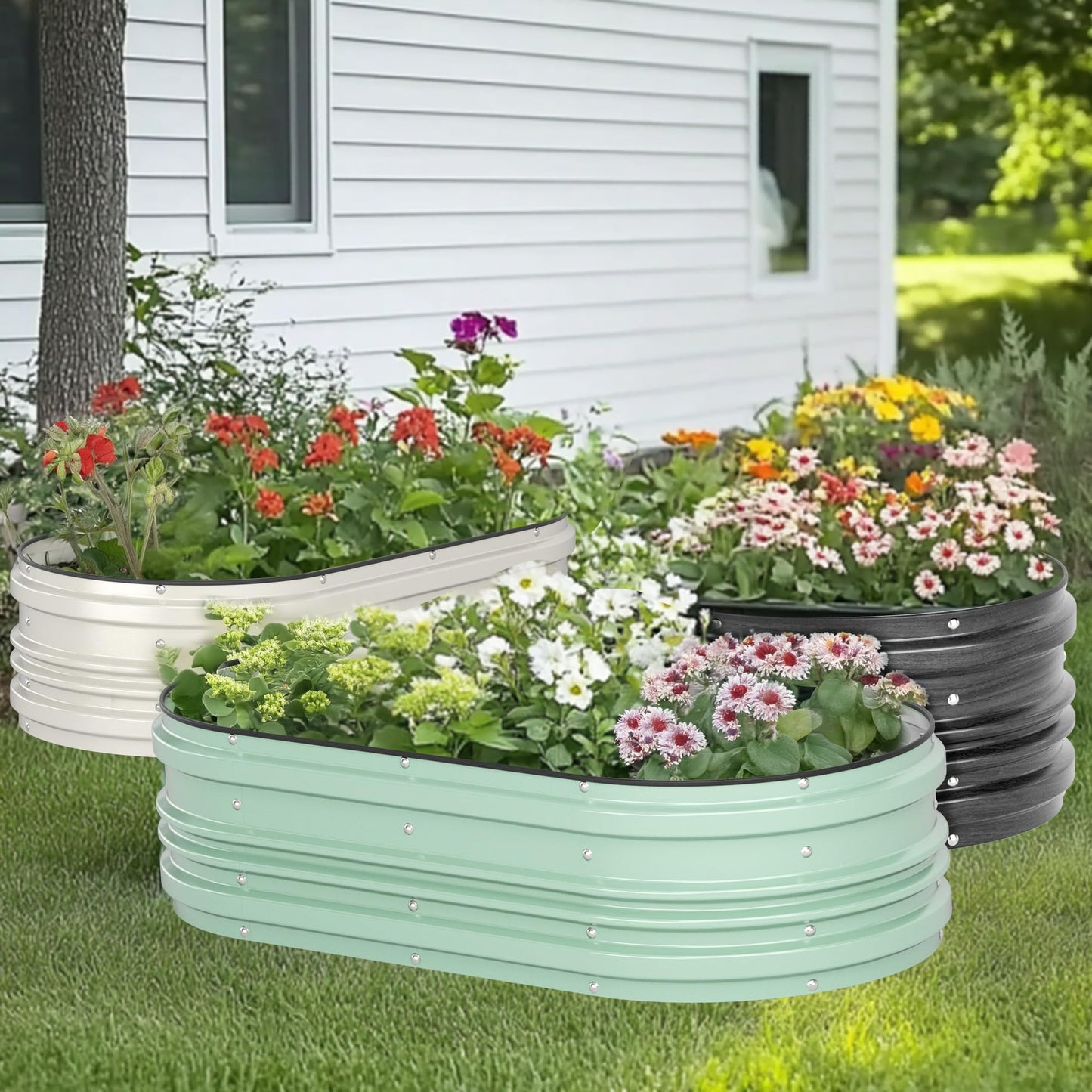 WORKPRO 2PK 4x2x1ft Galvanized Raised Garden Bed Set, Rust & Corrosion Protection, Easy Assembly, Safe Edge, Ideal for Vegetables & Flowers, Light Green