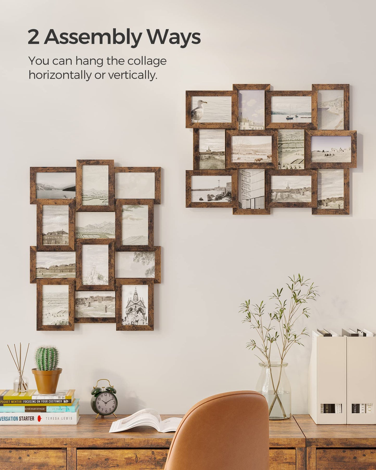 SONGMICS Collage Picture Frames, 4x6 for Wall Decor, Multi Family Photo for Gallery Decor, Hanging Display, Set of 12, Rustic Brown URPF026X01