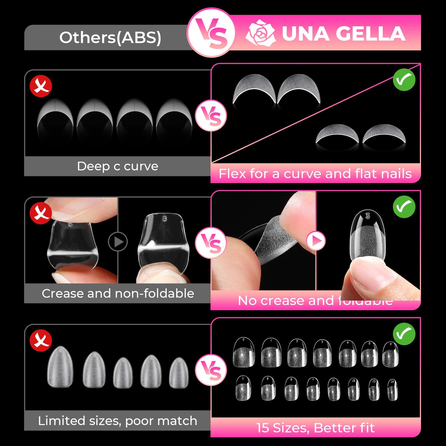 UNA GELLA Short Oval Round Nail Tips 360Pcs Pre-shaped Half Matte Oval Gel Nail Tips Full Cover Oval Round Press on Nails Clear Acrylic Fake Nails for Nail Extensions Home DIY Salon 15 Sizes