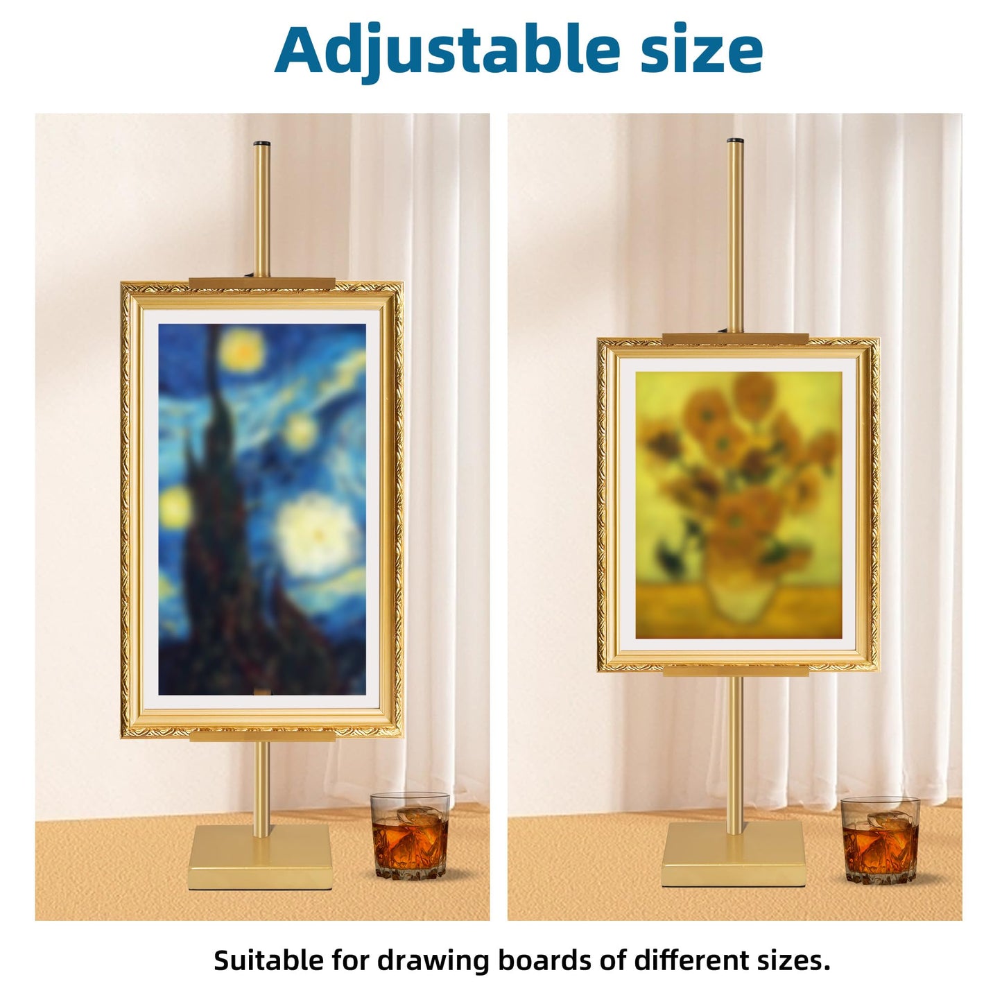 GRETJOB Adjustable Tabletop Easel Stand, 29" Picture Easels for Display Metal Picture Frame Holder Stand Table for Art, Photo (Gold)