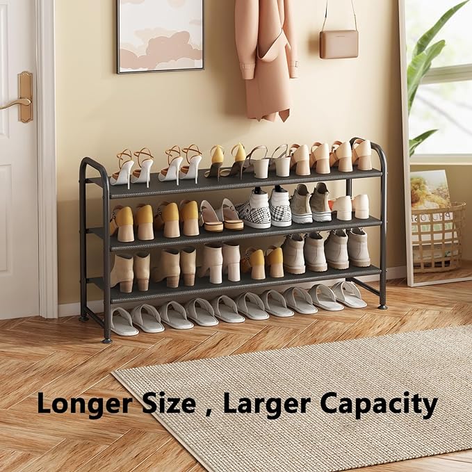 Shoe Rack 3 Tier Long Storage Organizer Wide Metal Shoe Shelf for Closet Entryway Black