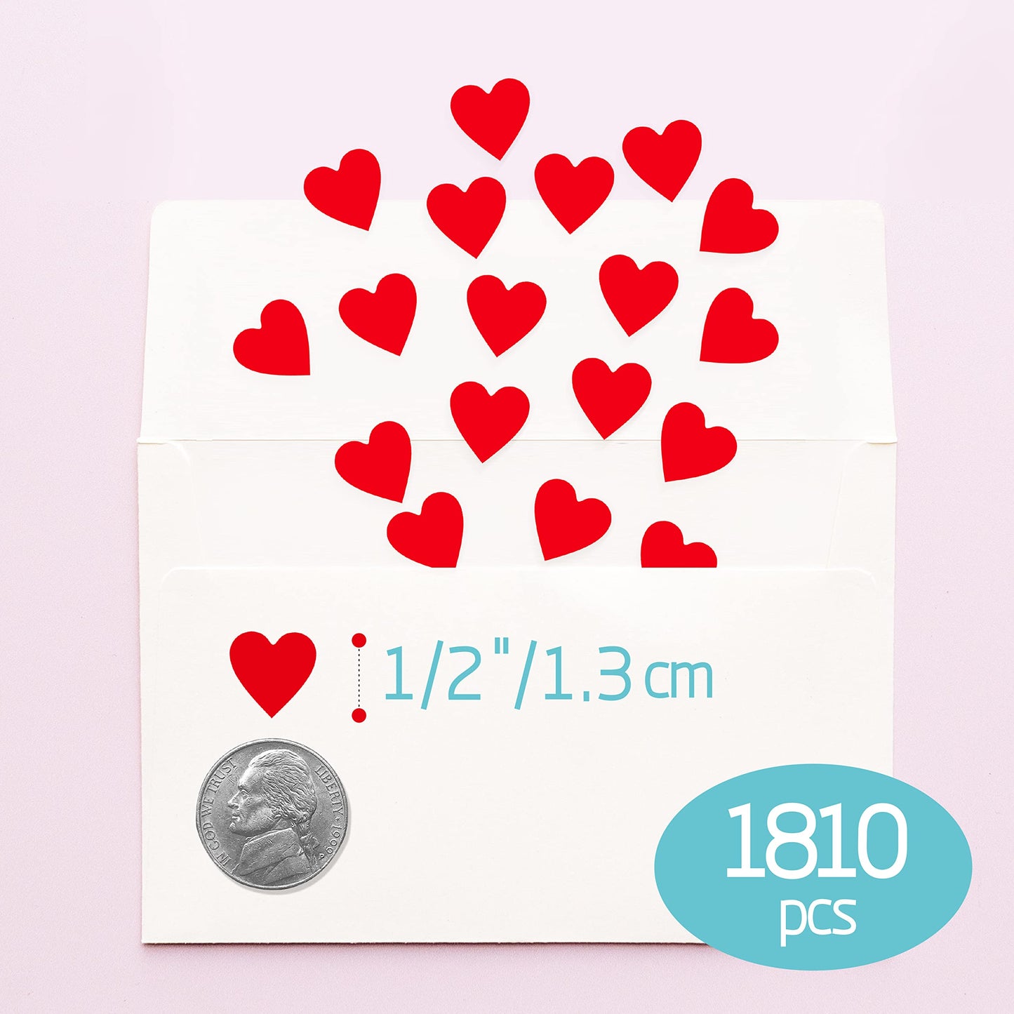 1810 PCS Heart-Shaped Red Stickers, Permanent Love Labels on 10 Sheets for Party Favors, Invitation Seals, Gift Packaging, Boxes and Bags (1/2” in Diameter)