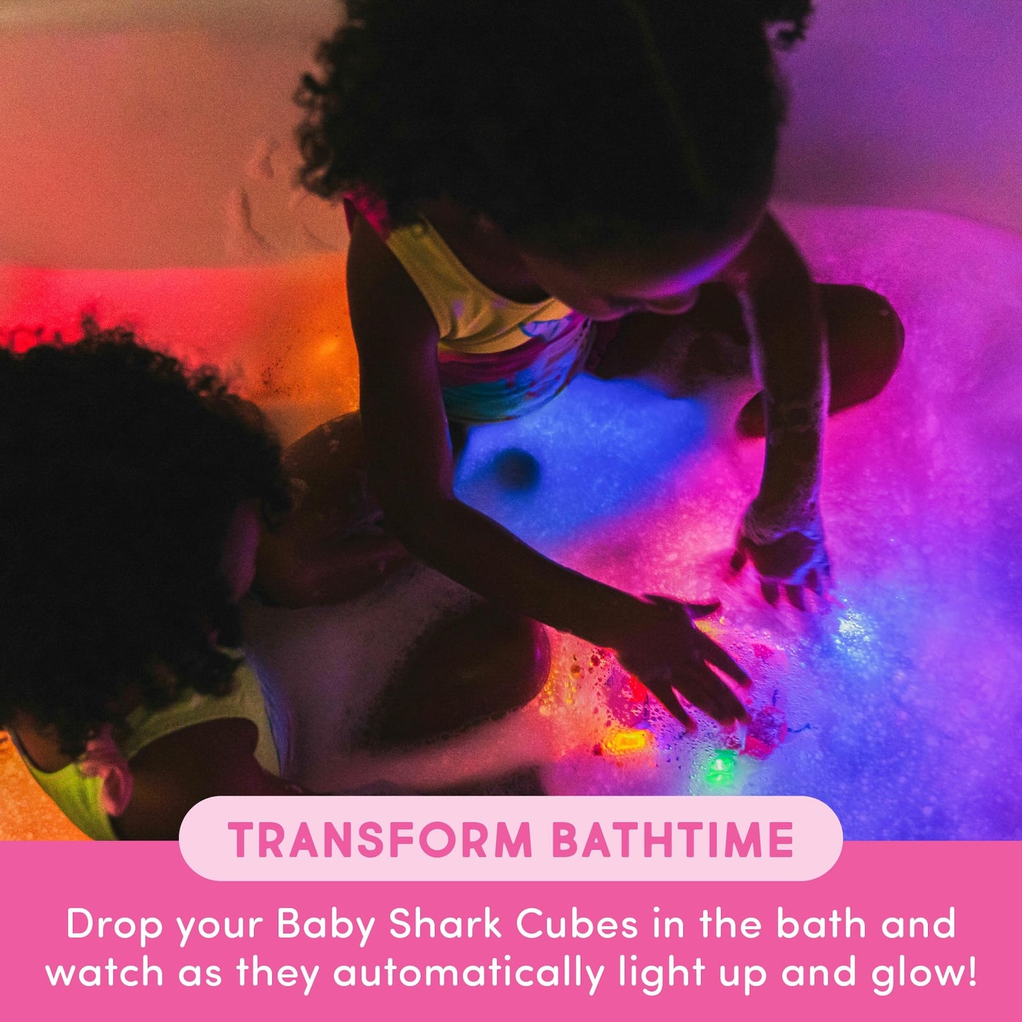 Glo Pals x Baby Shark Water-Activated Light-Up Cubes for Bathtime and Sensory Play - Includes 6 Reusable Light-Up Cubes - Sensory Bath Toys and Glowing Bath Cubes for Kids and Toddlers