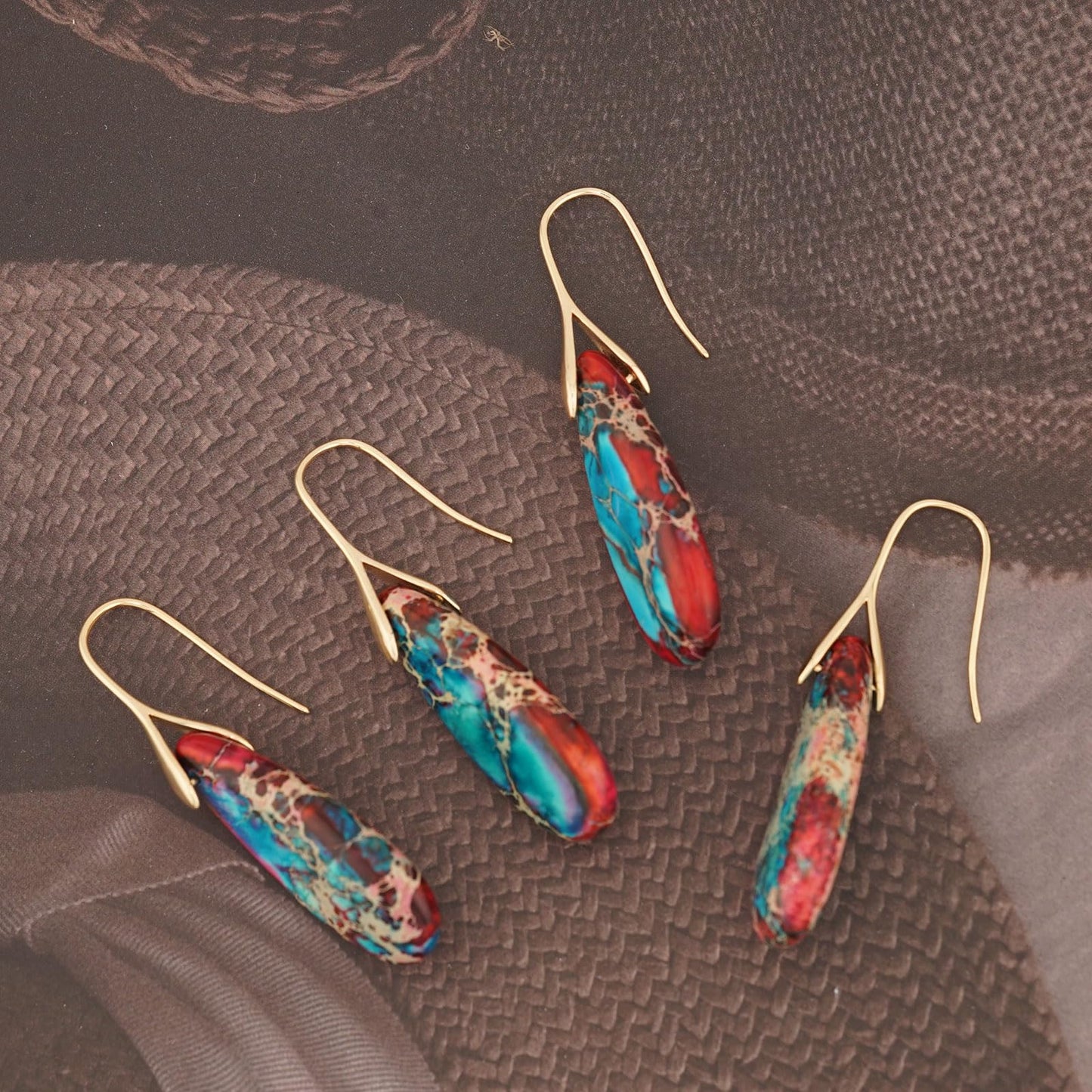Sriomu Natural Healing Stone Fishhoop Dangle Drop Earrings Statement Gold silver earrings