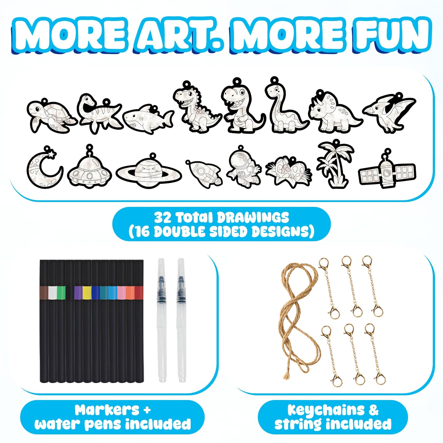 Aqua Puffs Fluffs Mess-Free 3D Art Puffs Kit for Kids Double-Sided Water-Activated Craft with Dinosaur & Space Designs, No Glue or Paint, Creative Activity for Boys & Girls Ages 3–8 Dinosours & Space