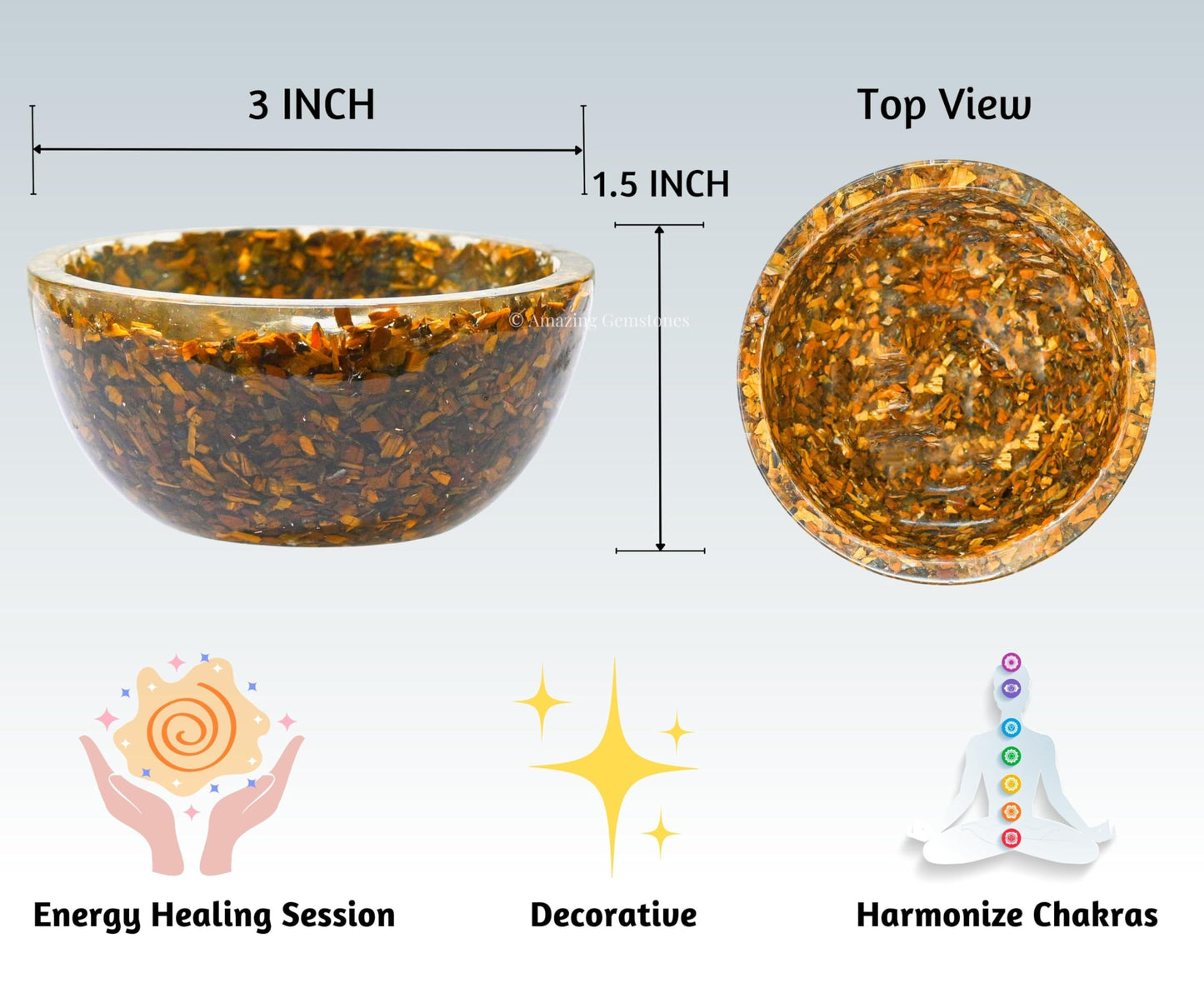 Amazing Gemstone Tigers Eye Orgonite Orgone Crystal Gemstone Bowl - 3" Orgonite Tigers Eye Crystal Bowl for Meditation, Crystals and Healing Stones Gift and Protection