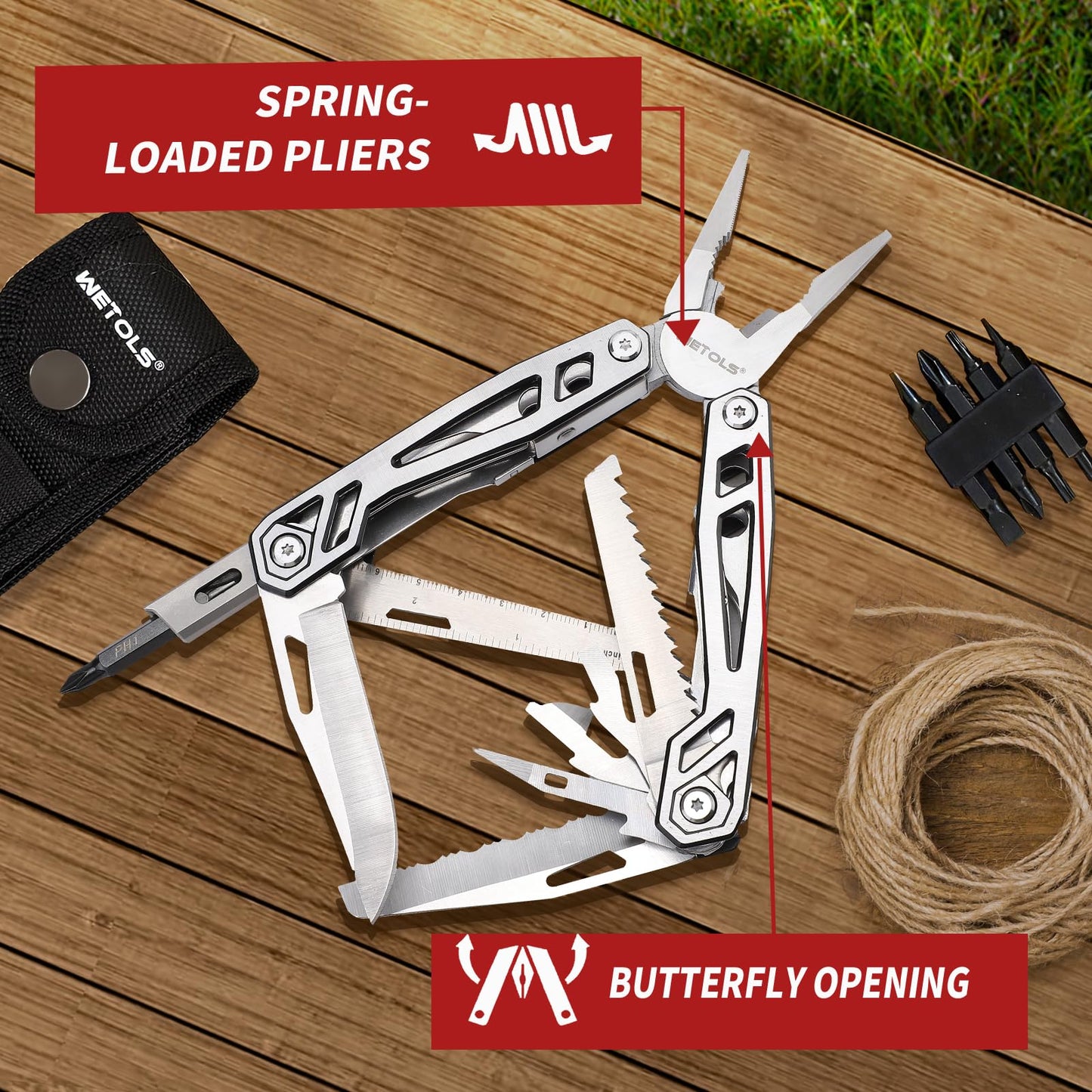 Multitool with Pocket Knife, Birthday Gifts for Men Women Mom Dad, WETOLS 21-in-1 Stainless Steel Pliers with Screwdrivers, Self-locking Multi tools with EDC Sheath, Ideal for Home, Camping, Survival