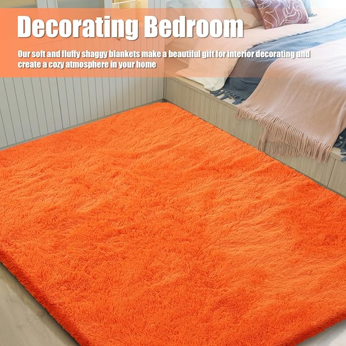 6x9 Fluffy Area Rug for Living Room,Shag Area Rugs for Bedroom,Orange Soft Fuzzy Rug Non-Shedding Indoor Plush Carpet for Kids Bedroom Nursery Dorm Home Decor