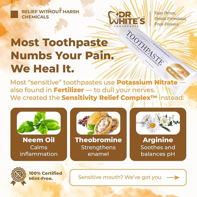 Dr. White’s Fluoride-Free nHA Toothpaste 3-Pack; Dentist-Formulated, Nano Hydroxyapatite + Xylitol, Sensitivity Relief Complex™, Mint-Free, Enamel Safe, Swallow-Safe (3.5 Oz, Mango Joy)