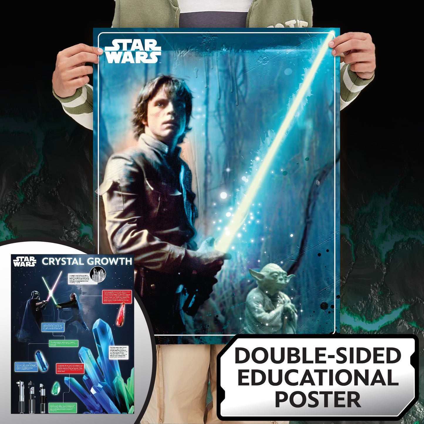 STAR WARS Glowing Crystals, Crystal Growing Kit with Light Up Display Stand, Grow 3 Colorful Crystals, Gift for 8 Year Old Boy, Merch, Toys for Boys Age 8-12