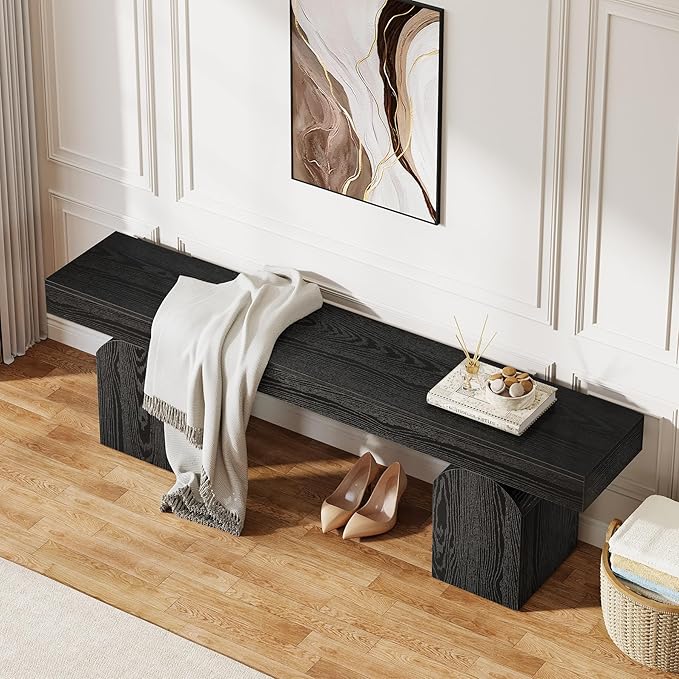 Tribesigns Entryway Bench, 59" Long Black Shoe Bench with Arched Bases, Wooden Indoor Bench for Entry Way, Living Room, Bedroom