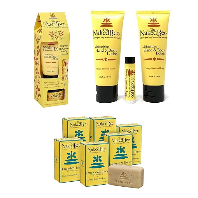 The Naked Bee Orange Blossom Honey Lotion and Lip Balm Set + Honey Collection 3 Piece Gift Set + Oatmeal & Honey Triple Milled Soap 5oz
