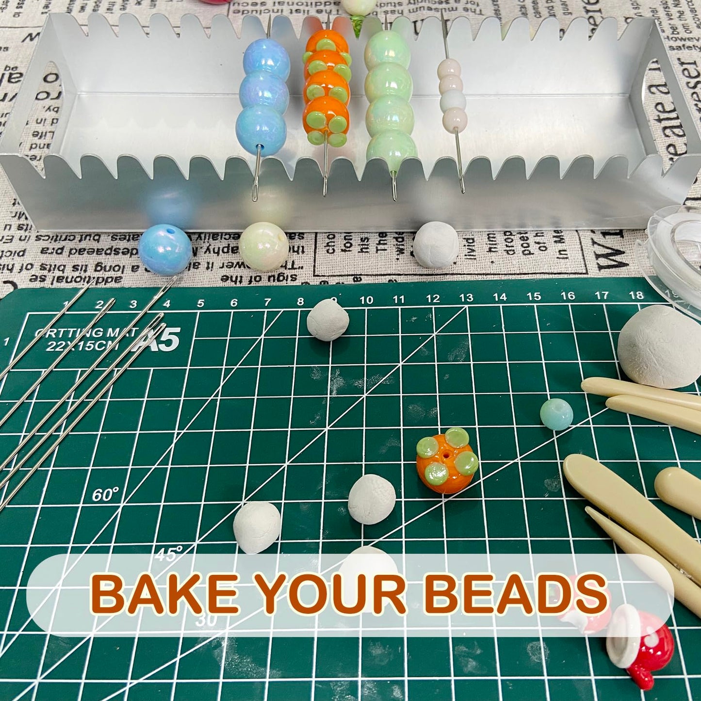 Uiyofok Bead Baking Rack,Polymer Clay Tools for Bead Maker,Drying Rack for Polymer Clay Jewelry Making Supplies(with 20 Pins & 2 Roll of Elastic Strings)