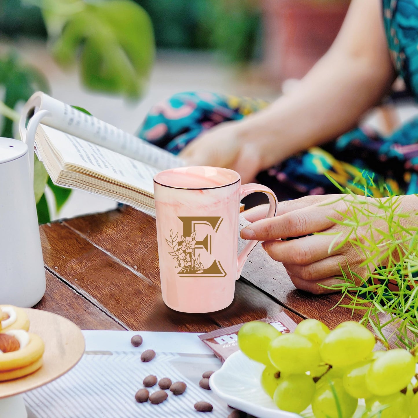 Letter E Personalized Initial Mugs with Flower, Letter E Personalized Novelty Coffee Mug, Novelty Letter Coffee Mugs for Women, Bridal Shower Gifts, Women's Initials Gifts Coffee Mug 14 Ounce Pink