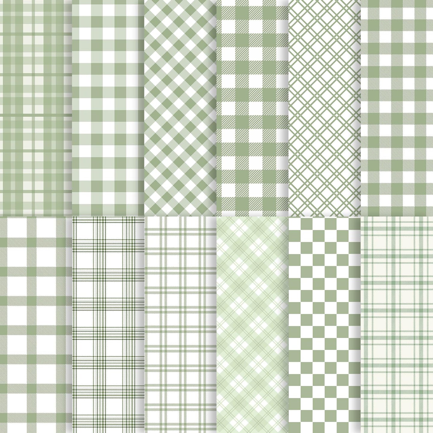 24 Sheets Sage Green Plaid Scrapbook Paper, Double Side Greenery Lattice Patterns Decorative Craft Paper Folded Flat for Spring Easter Birthday Card Making Baby Showers Photo Album Decor, 12'' x 12''