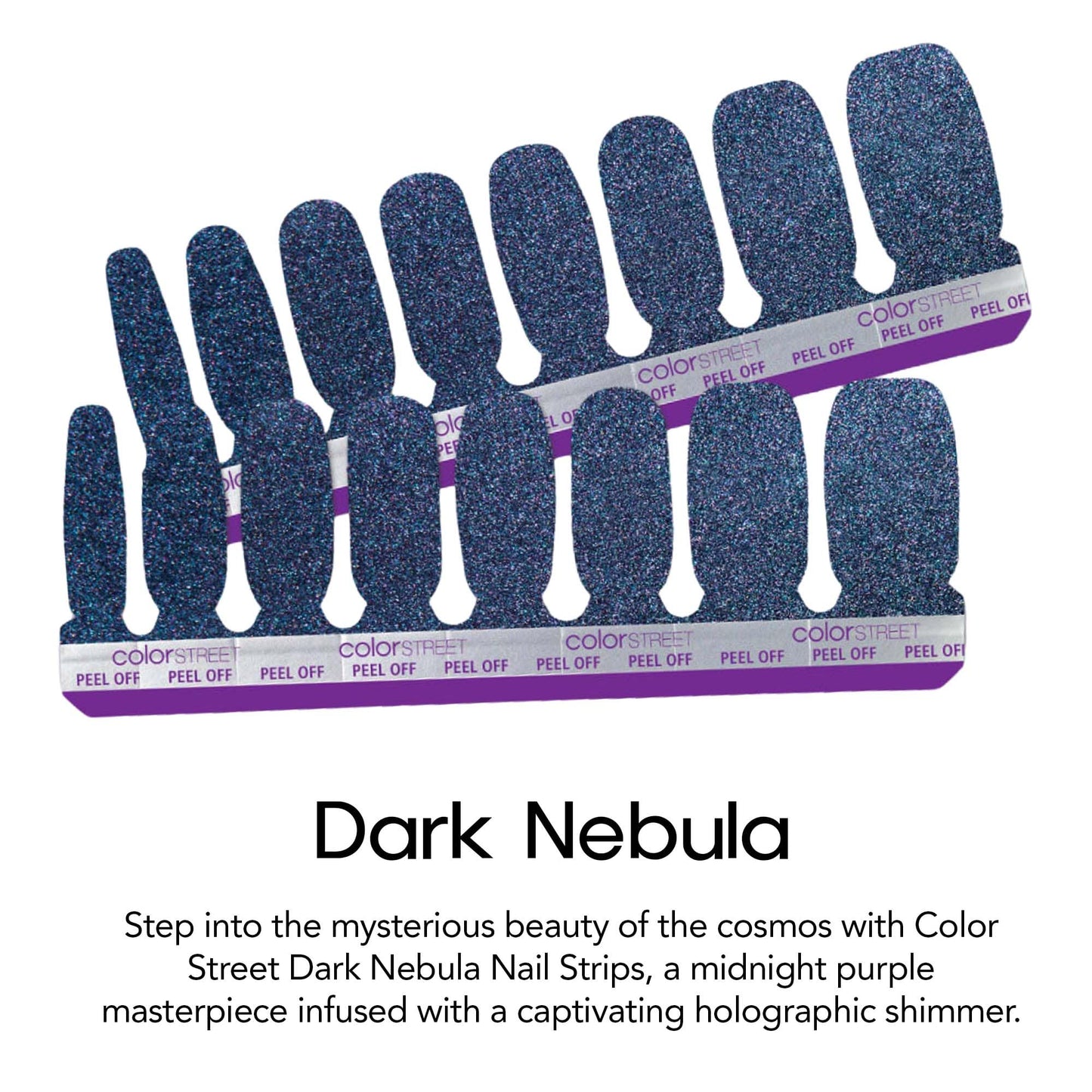Color Street Dark Nebula Nail Strips - Midnight Purple with Holographic Shimmer - Shimmer Finish - 16 Double-Ended Nail Polish Strips