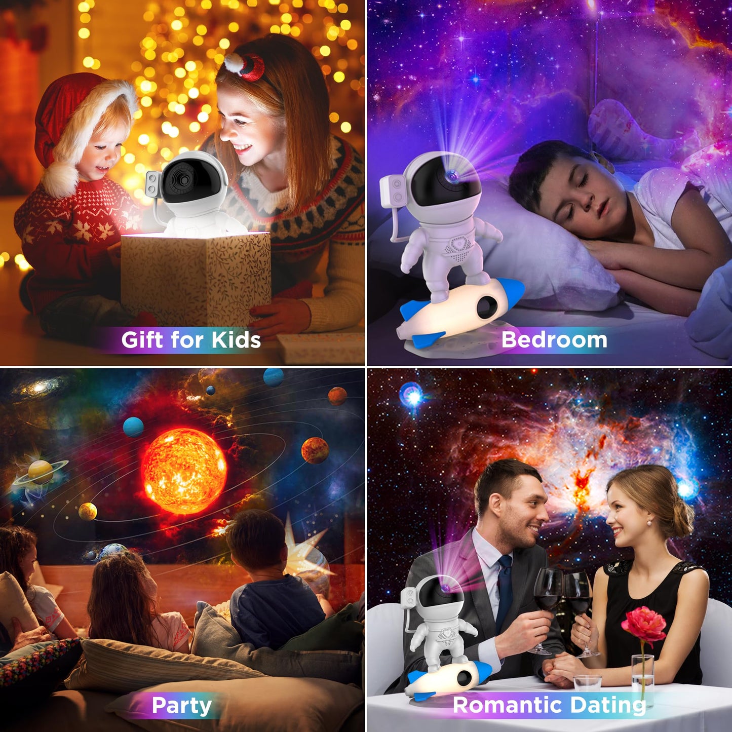 Aimetoile Astronaut Galaxy Projector Light for Bedroom, 12-in-1 HD Nebula Northern Lights Projector with 360° Rotating Projection, Fixed Rocket Night Light with Timer, Gift for Boys Girls Kids