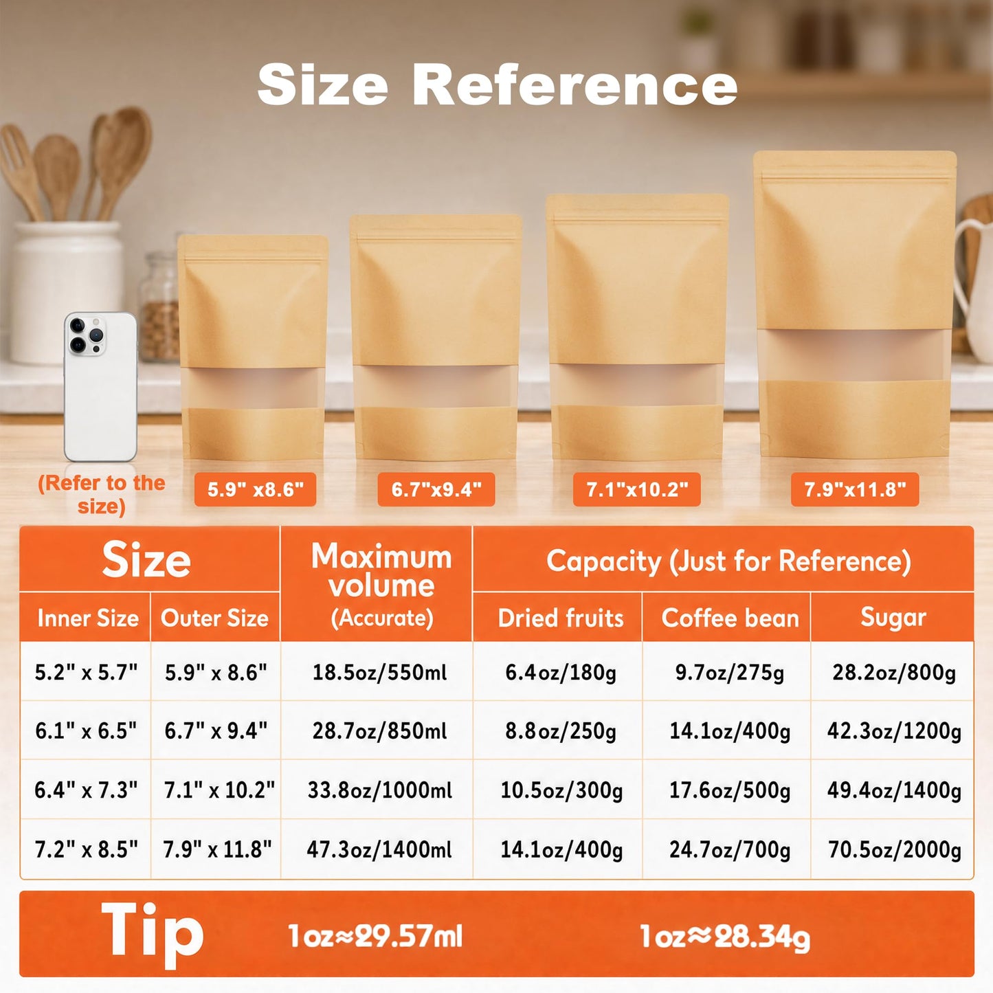 FireKylin 100 Pcs Resealable Bags, Inner Size 6.4" x 7.3" (Outer Size 7.1" x 10.2") Stand Up Paper Bags with Matte Window, Zipper Food Storage Bags for Packaging Products, Reusable, Sealable