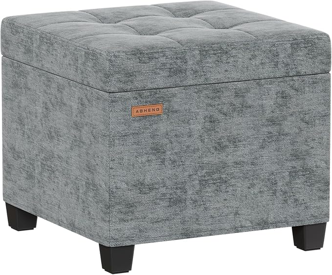 17.7 inches Chenille turfed Ottomans Cube with Legs, Metal-Framed Square Storage Ottoman Foot Rest Stool Holds 770 LB for Dorm Living Room Bedroom Gray UASN641G